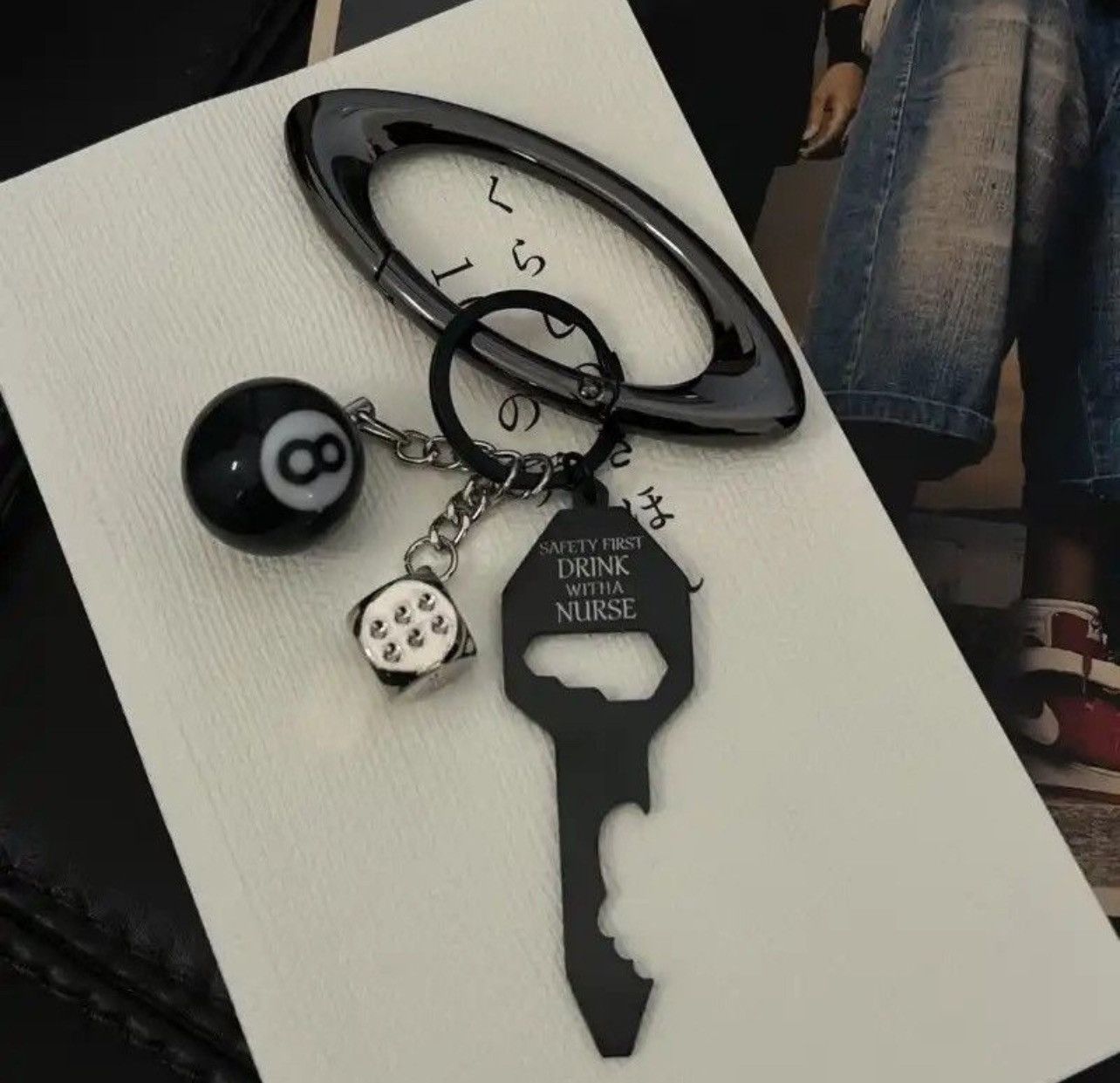 Jewelry 3D Black No 8 Billiard Keychain Lucky Dice Key Chain Size ONE SIZE - 4 Thumbnail