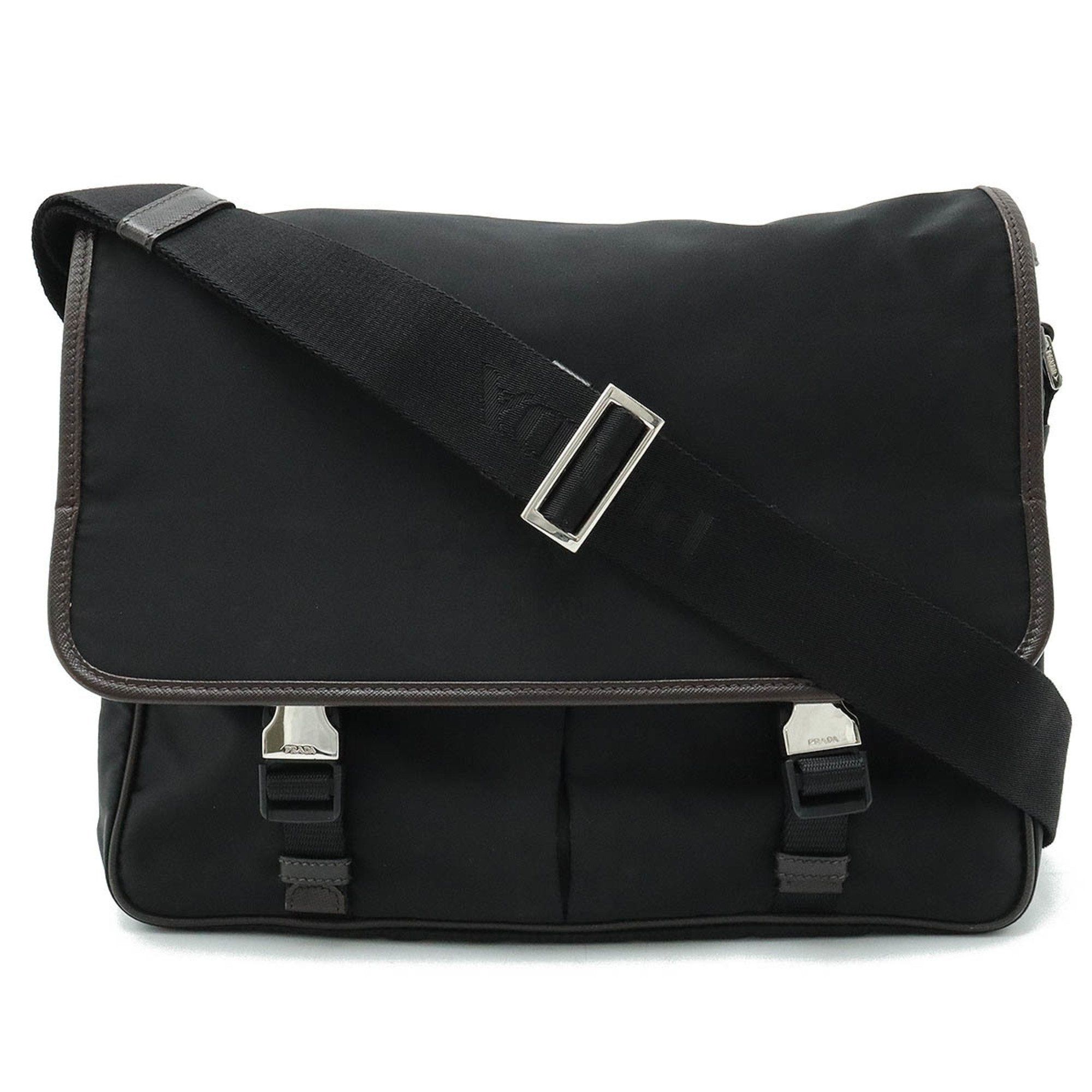 image of Prada Jacquard Shoulder Bag Nylon Nero Black Dark Brown Va0768, Women's