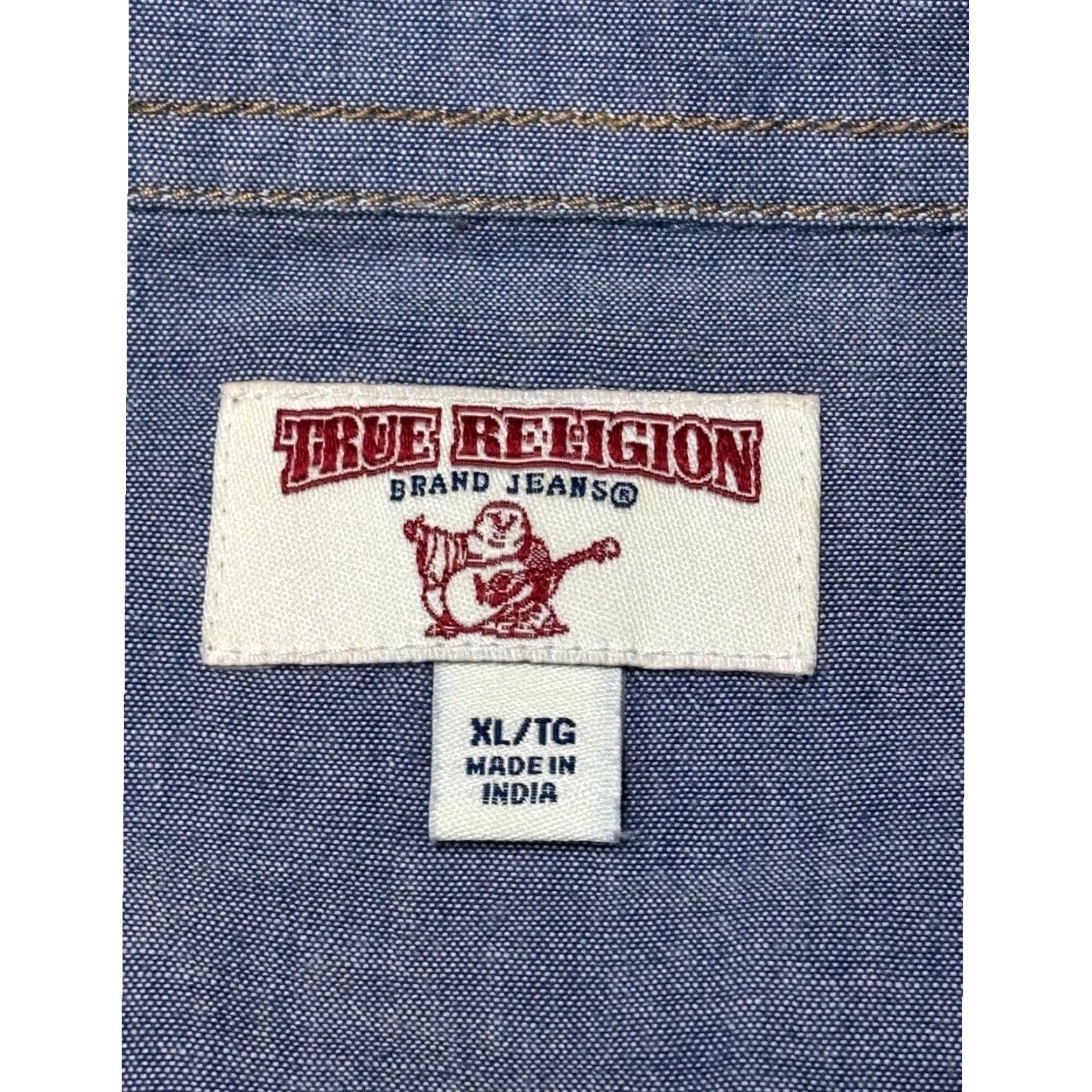 True Religion True Religion Mens XL Button-Down Shirt Chambray Blue Long Sleeve Chest Pockets Western Casual Workwear 47 in Chest, Regular Fit, Collared, Button-Up Size US XL / EU 56 / 4 - 4 Thumbnail