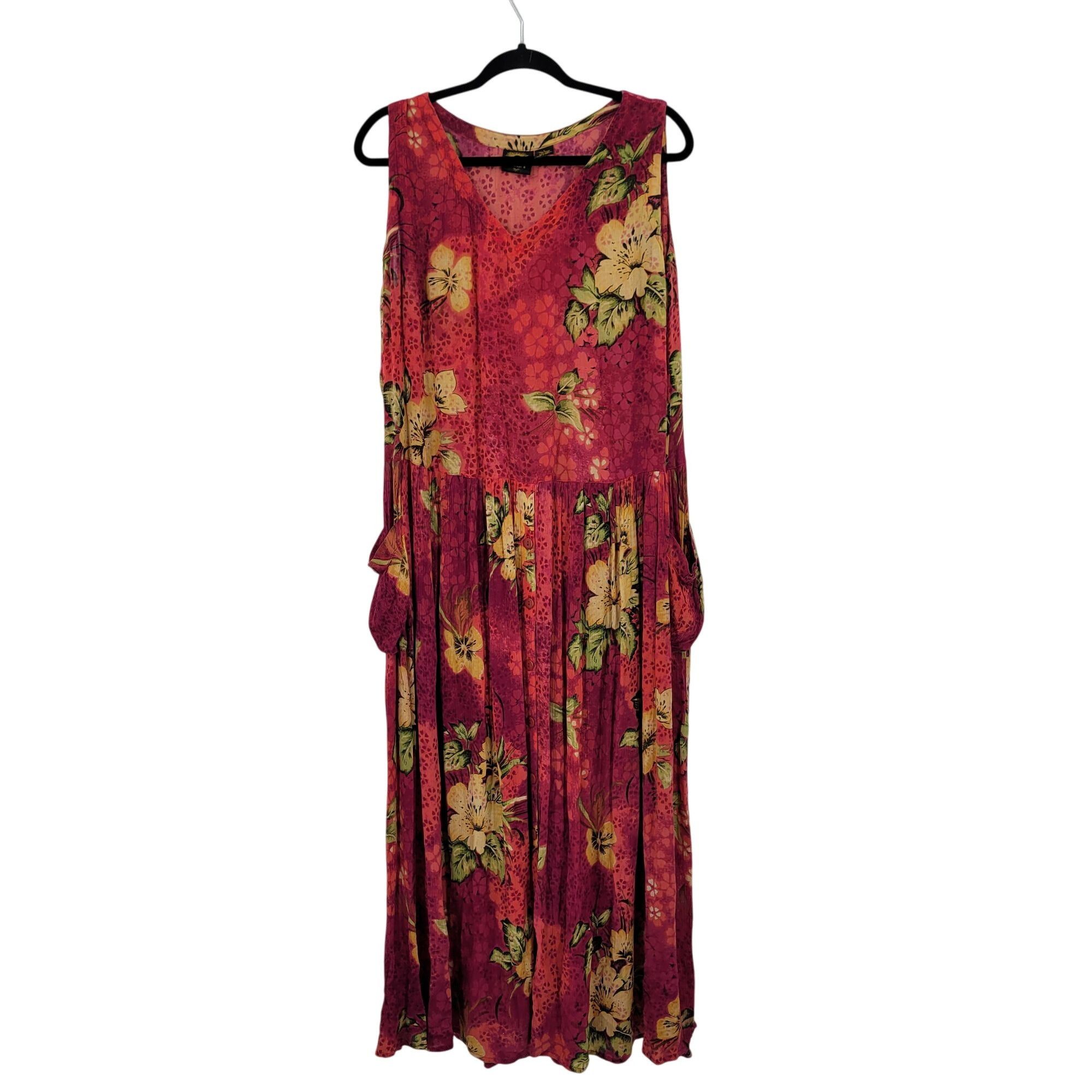 Vintage Vtg BILA Womens Pink Floral Crinkle Drop Waist Maxi Dress Sz Size L / US 10 / IT 46 - 12 Thumbnail