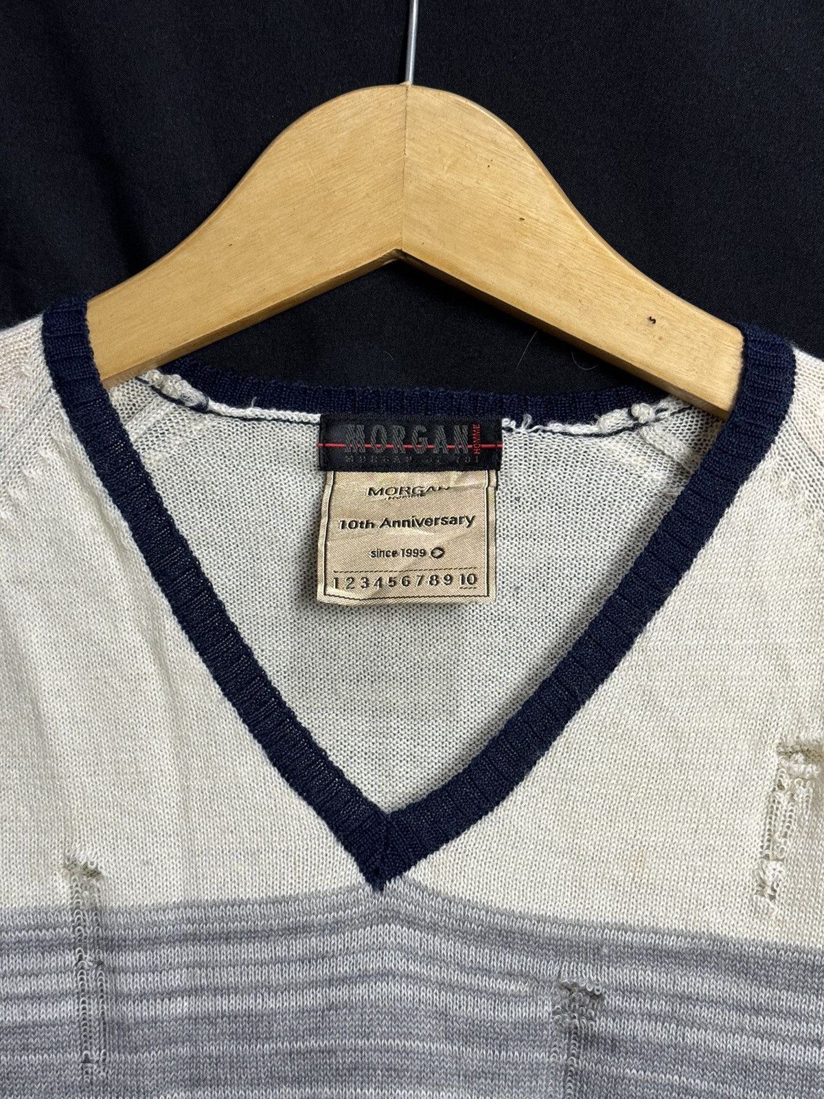 If Six Was Nine × Japanese Brand × Le Grande Bleu (L.G.B.) Distressed Morgan Homme Knit Long Sleeve Size US M / EU 48-50 / 2 - 4 Thumbnail