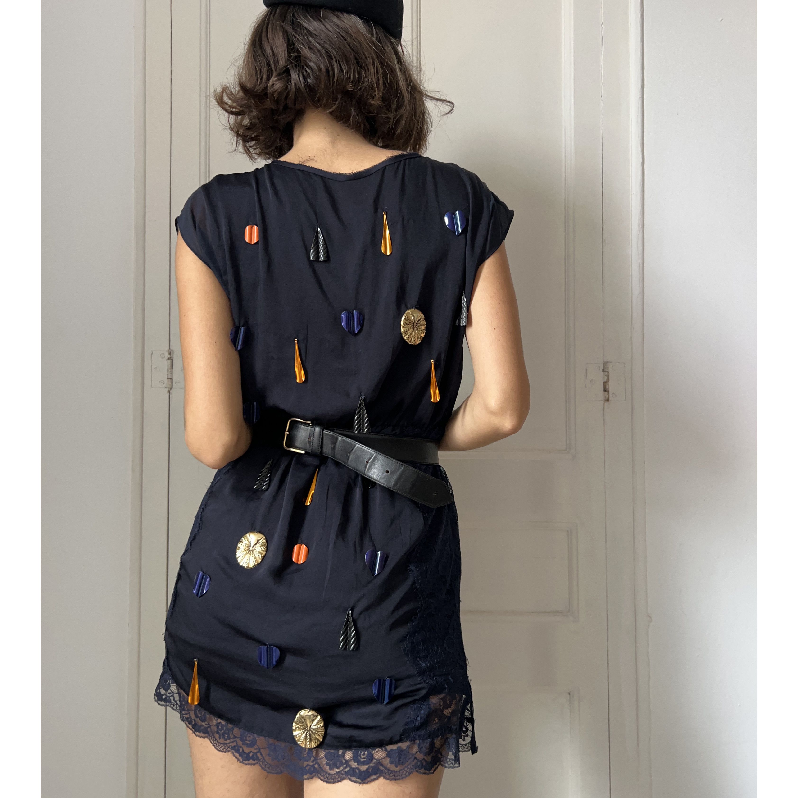 Custommade Reworked Y2K Navy Bling Mini Dress Size M / US 6-8 / IT 42-44 - 3 Thumbnail