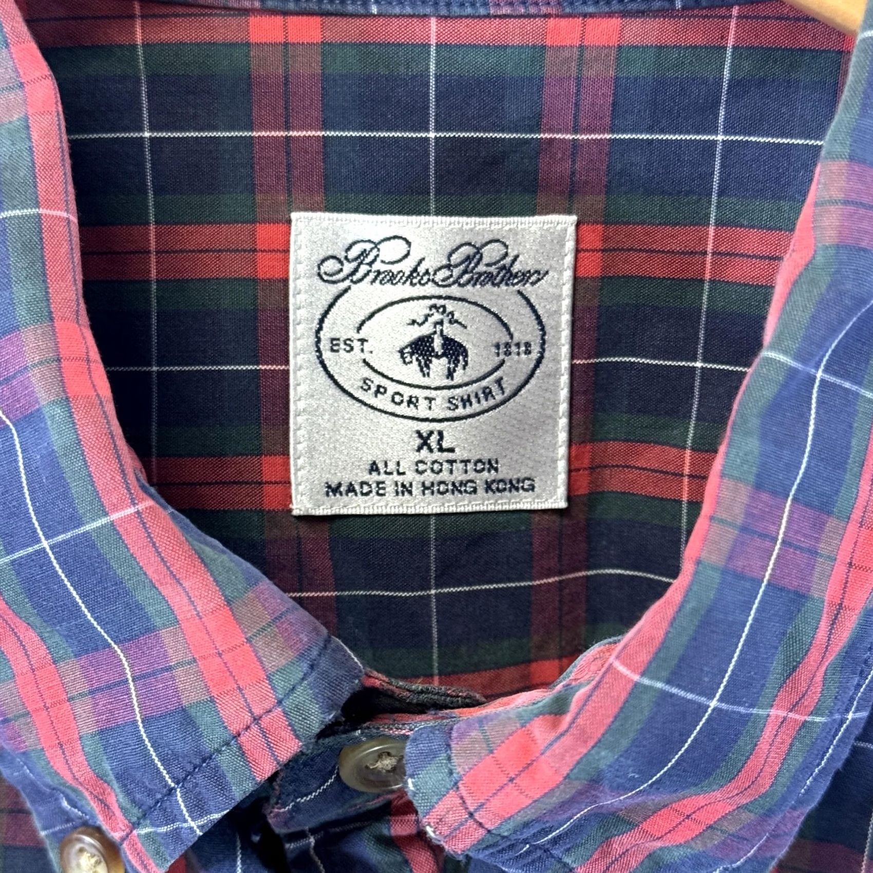 Brooks Brothers VINTAGE Brooks Brothers Mens XL Red Blue Plaid Button Down All Cotton Hong Kong Shirt Size US XL / EU 56 / 4 - 3 Thumbnail