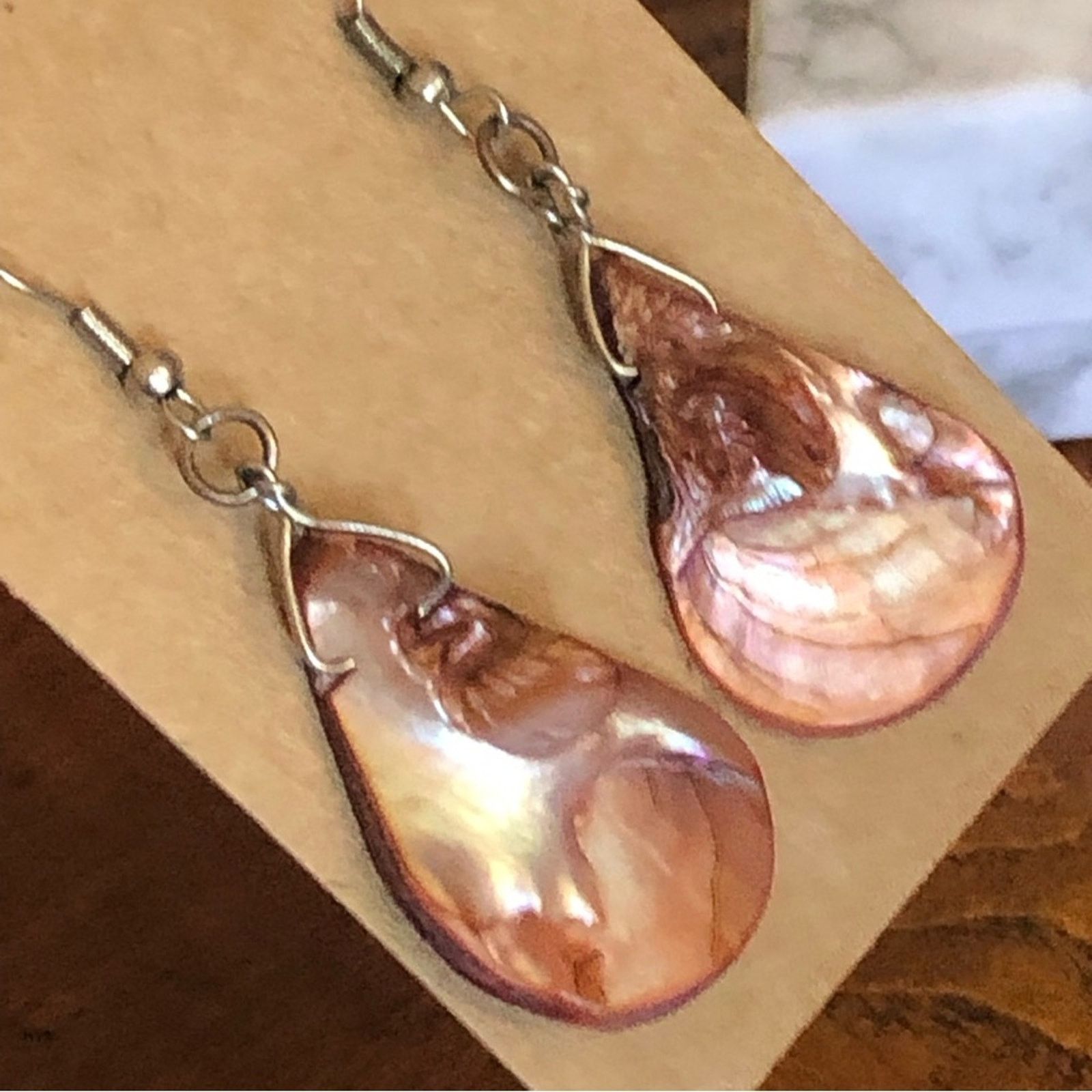 Handmade Hand crafted raindrop shape abalone shell earrings Size ONE SIZE - 3 Thumbnail