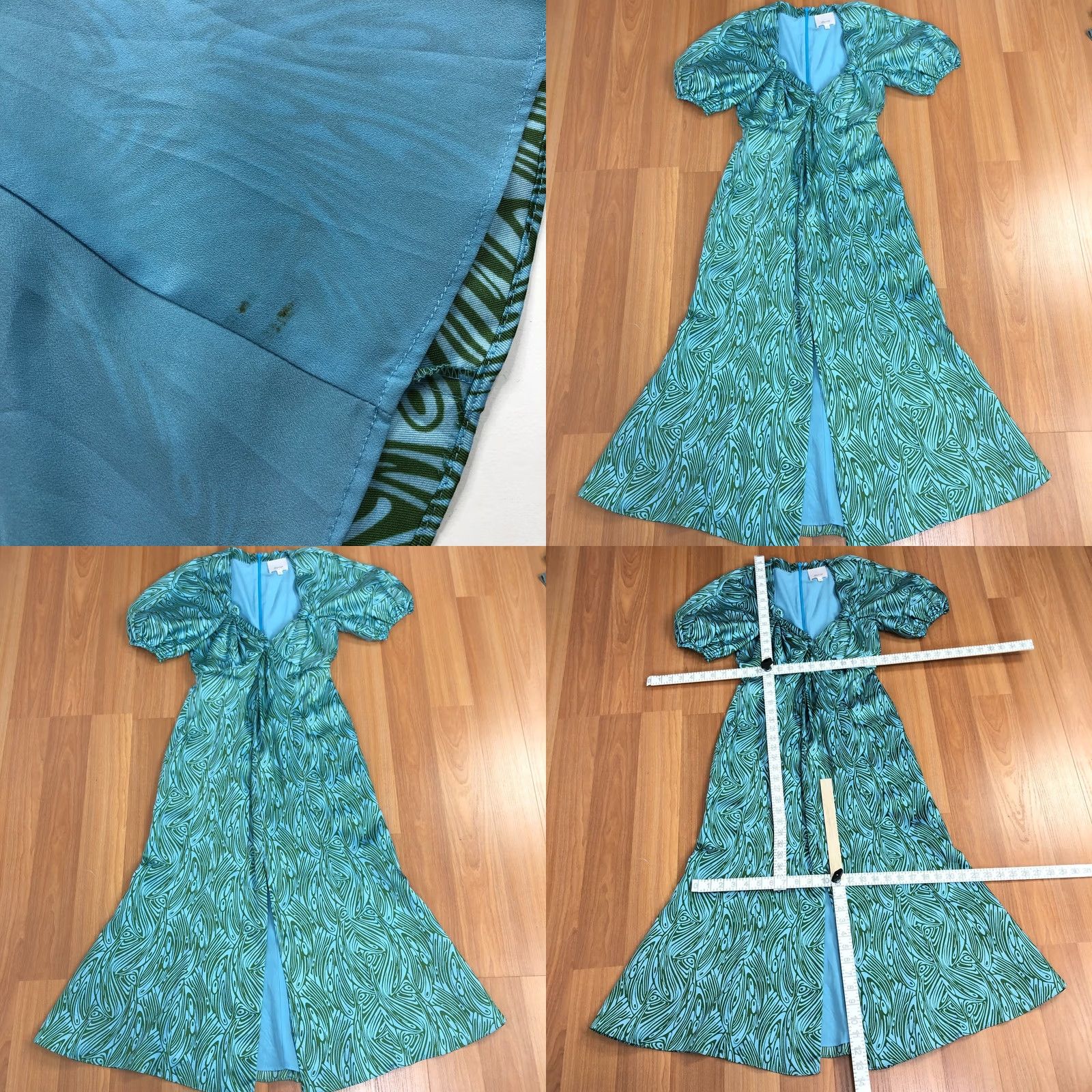 Cinq a Sept Cinq a Sept Dress Mermaid Puff Sleeve Zip Open Front 4 Polyester Blue Green Dress Shirt Womens Regular Blue Modern Geometric Pattern Long Dress Size S / US 4 / IT 40 - 8 Thumbnail