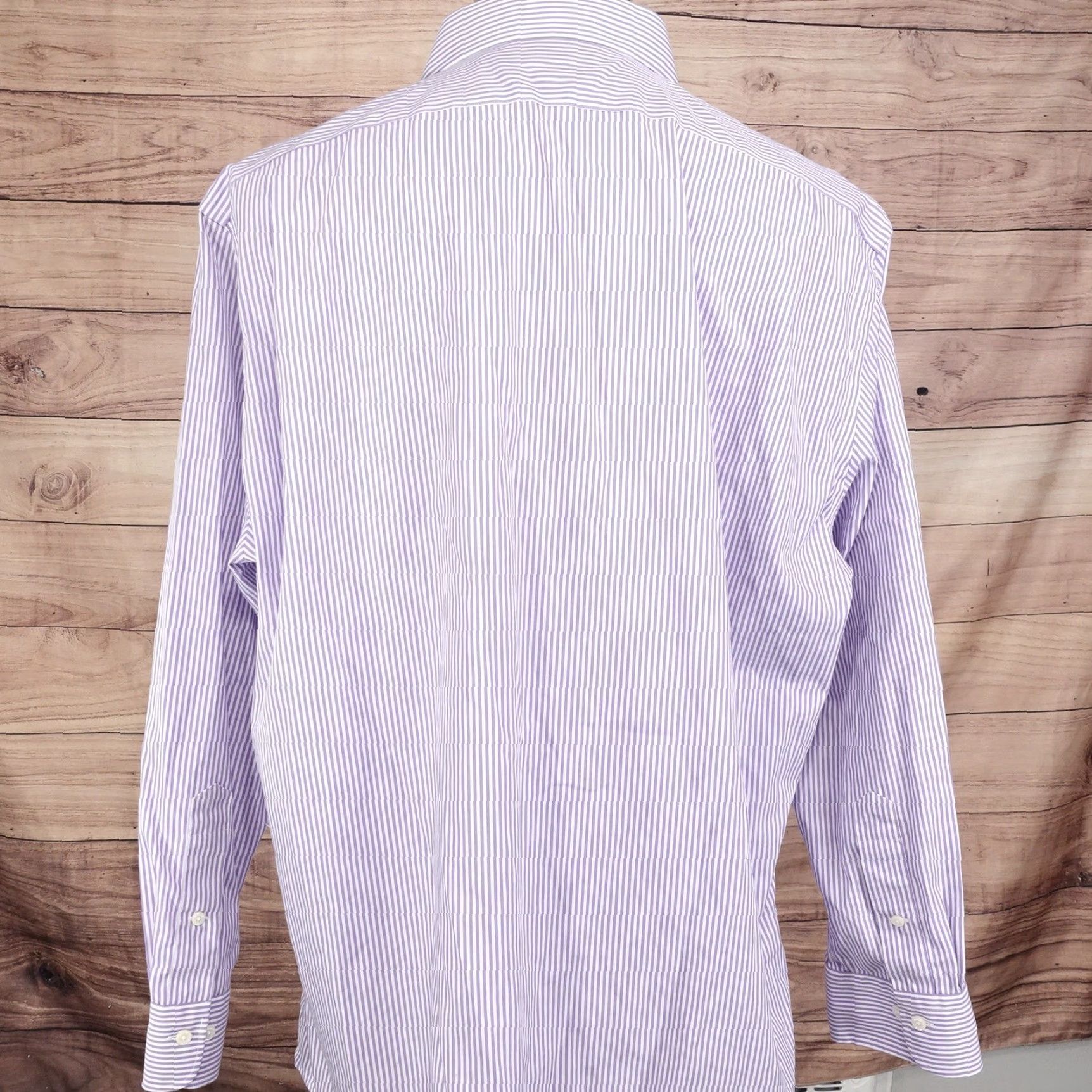 Ralph Lauren VINTAGE Ralph Lauren Shirt Mens XL 18 Slim Fit Dress Shirt Long Sleeve Purple White Striped Cotton Business Formal Size 48R - 4 Thumbnail
