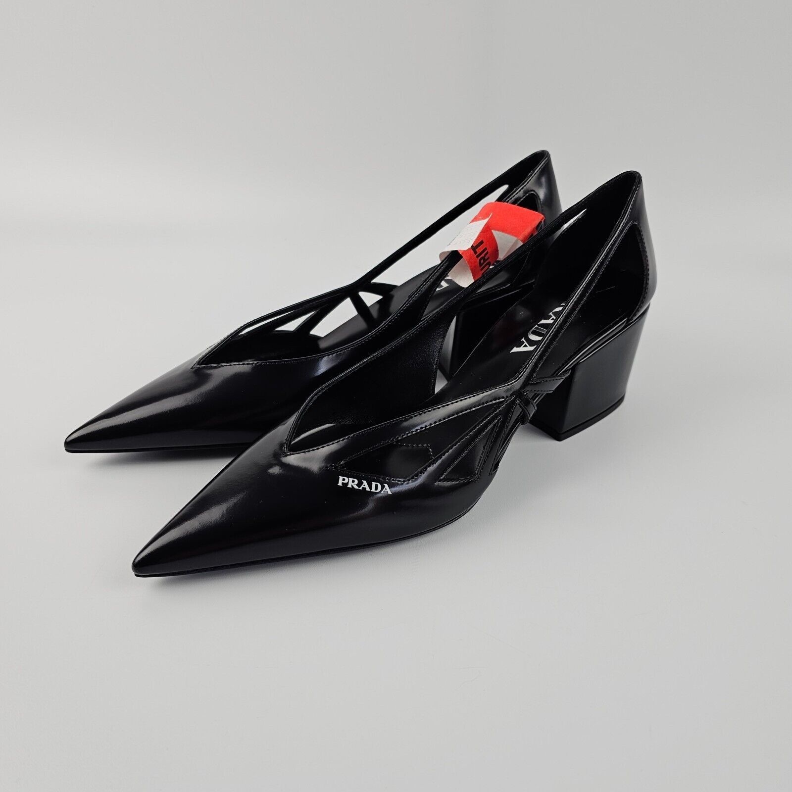 PRADA Cut-Out Black Leather 55mm Pumps New And Authentic