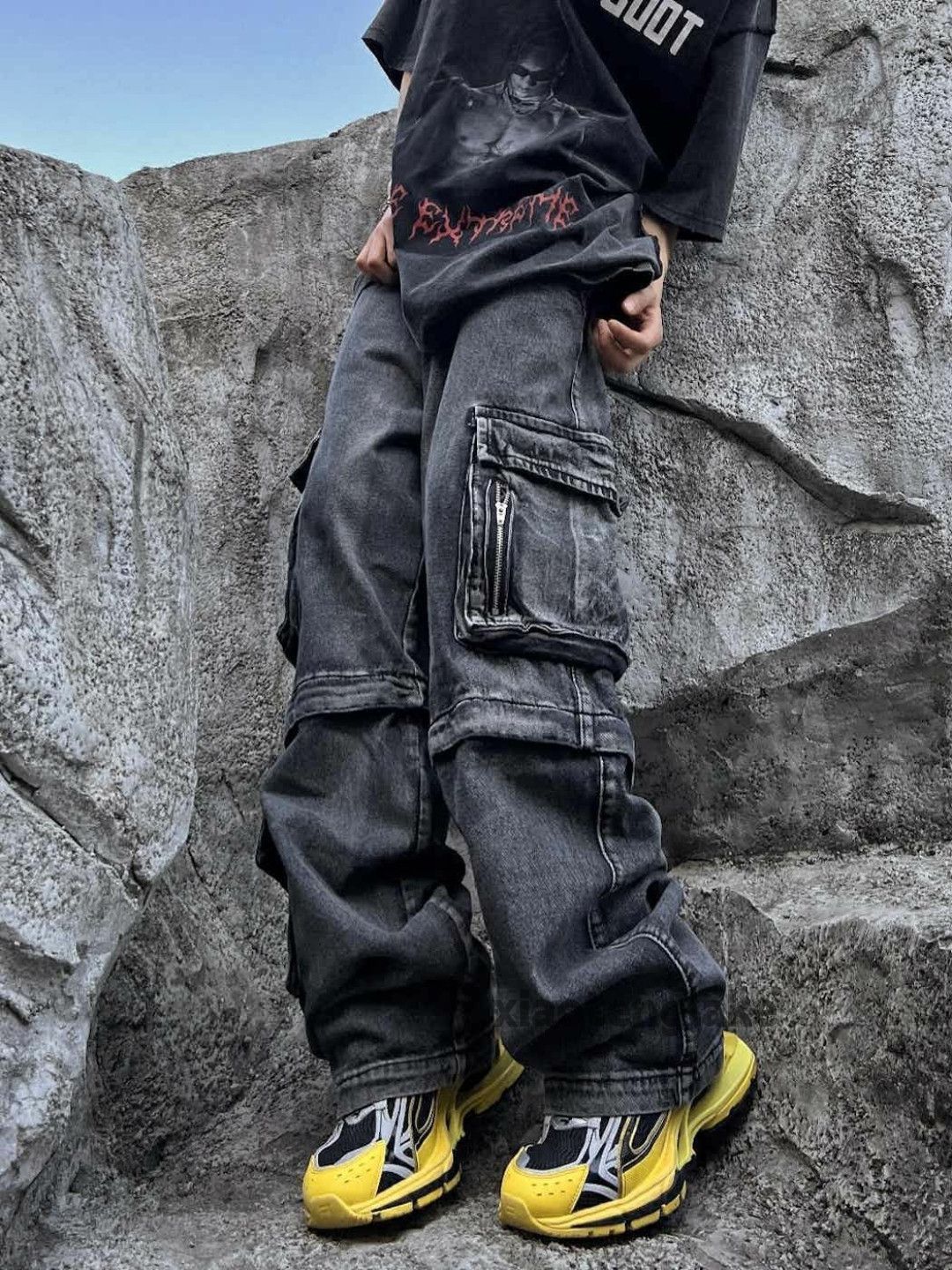 Jean Unisex washed faded loose baggy skate hiphop jeans Size US 30 / EU 46 - 3 Thumbnail