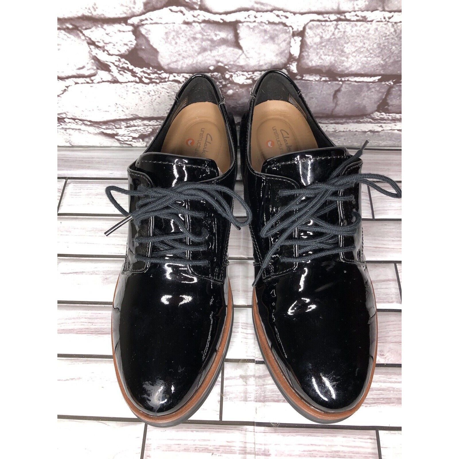 Clarks Clarks Unstructured Black Patent Leather Platform Lace Shoes Size US 8 / IT 38 - 4 Thumbnail
