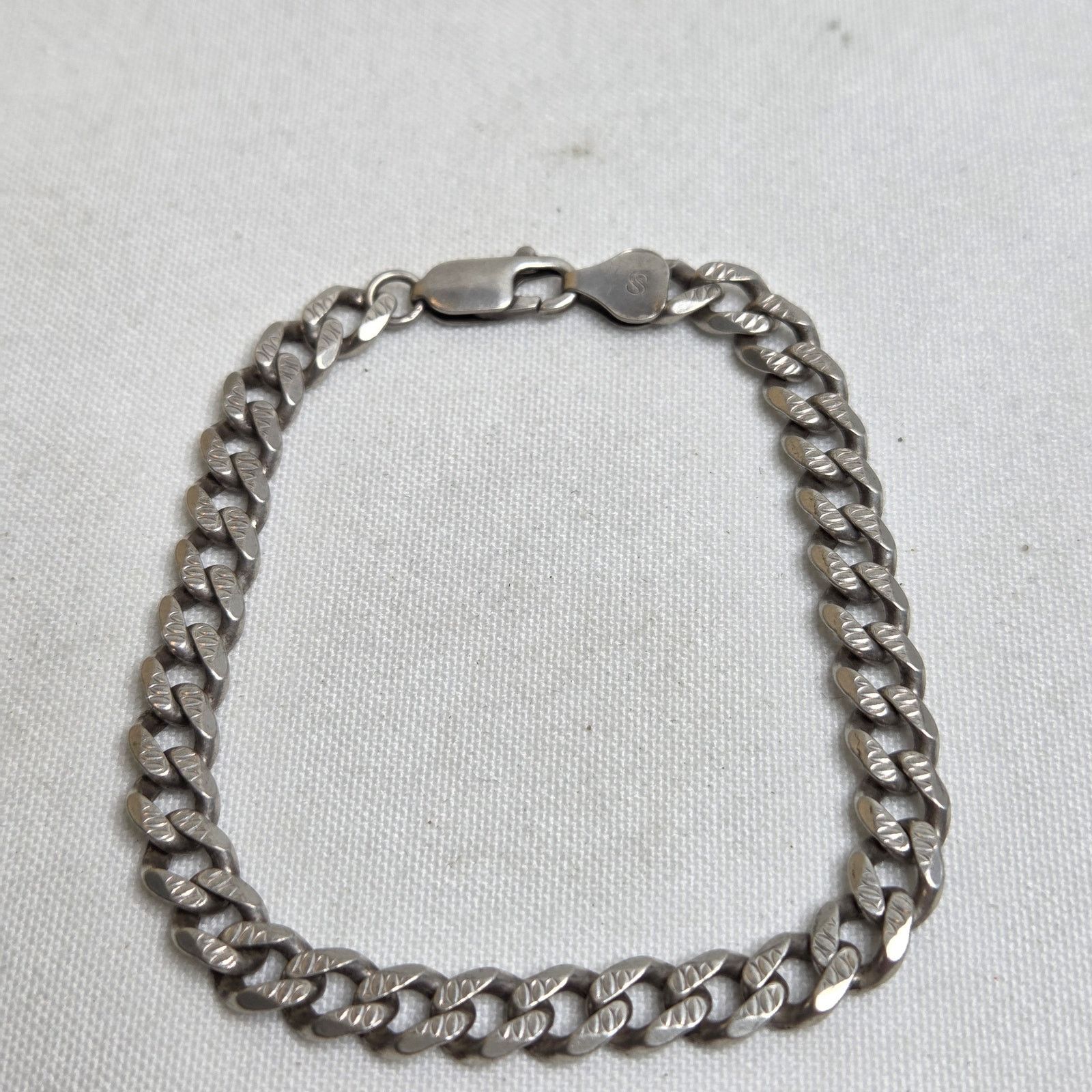 Sterling Silver Sterling Silver Textured Curb Chain Bracelet Italy .925 7.5" Size ONE SIZE - 3 Thumbnail