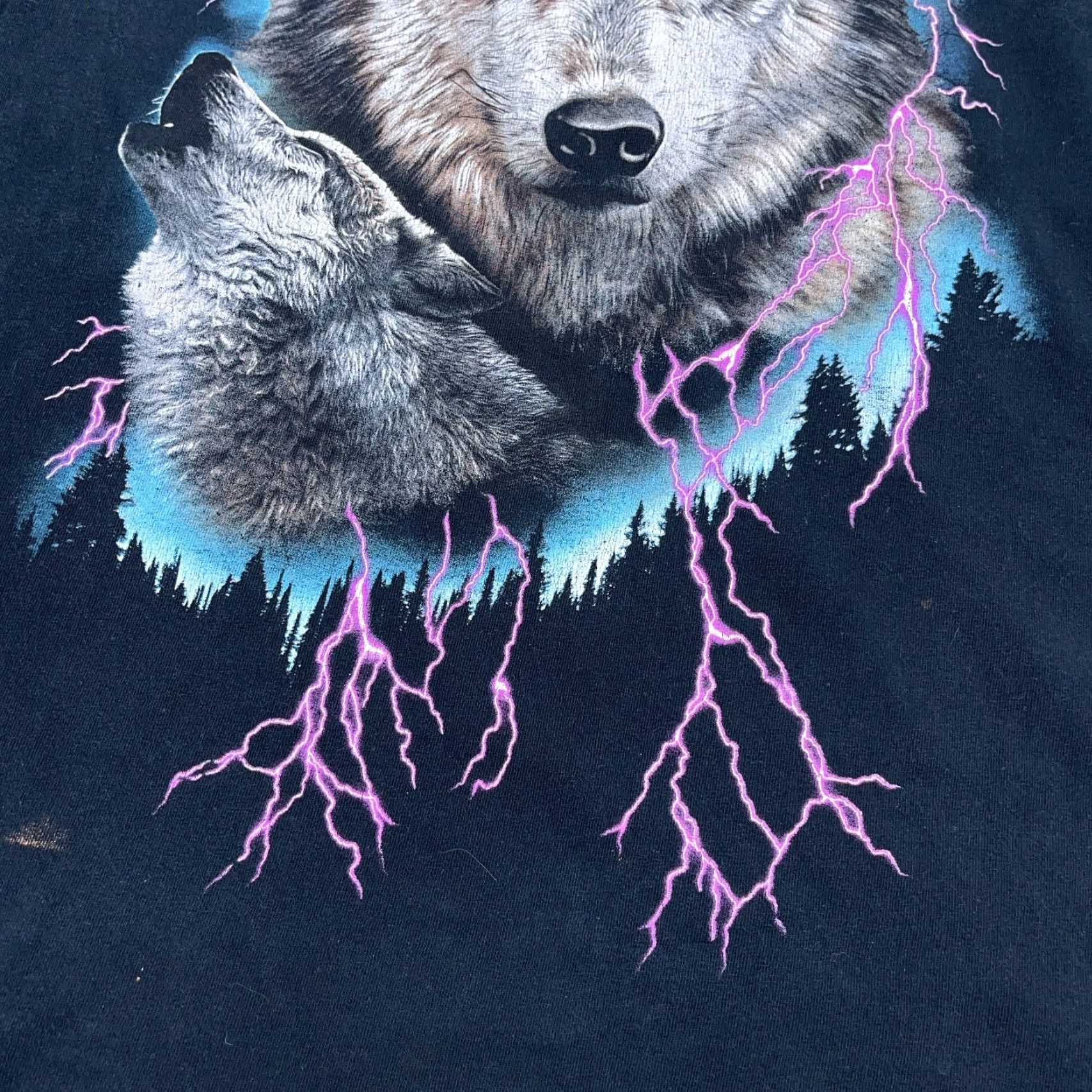Gildan VINTAGE Gildan T-Shirt Men 3XL Black Nature Graphic Print Short Sleeve Crew Neck 80s Hipster Retro Skull Motorbike Wolf Thunder Lightning Y2K Size US XXL / EU 58 / 5 - 7 Thumbnail