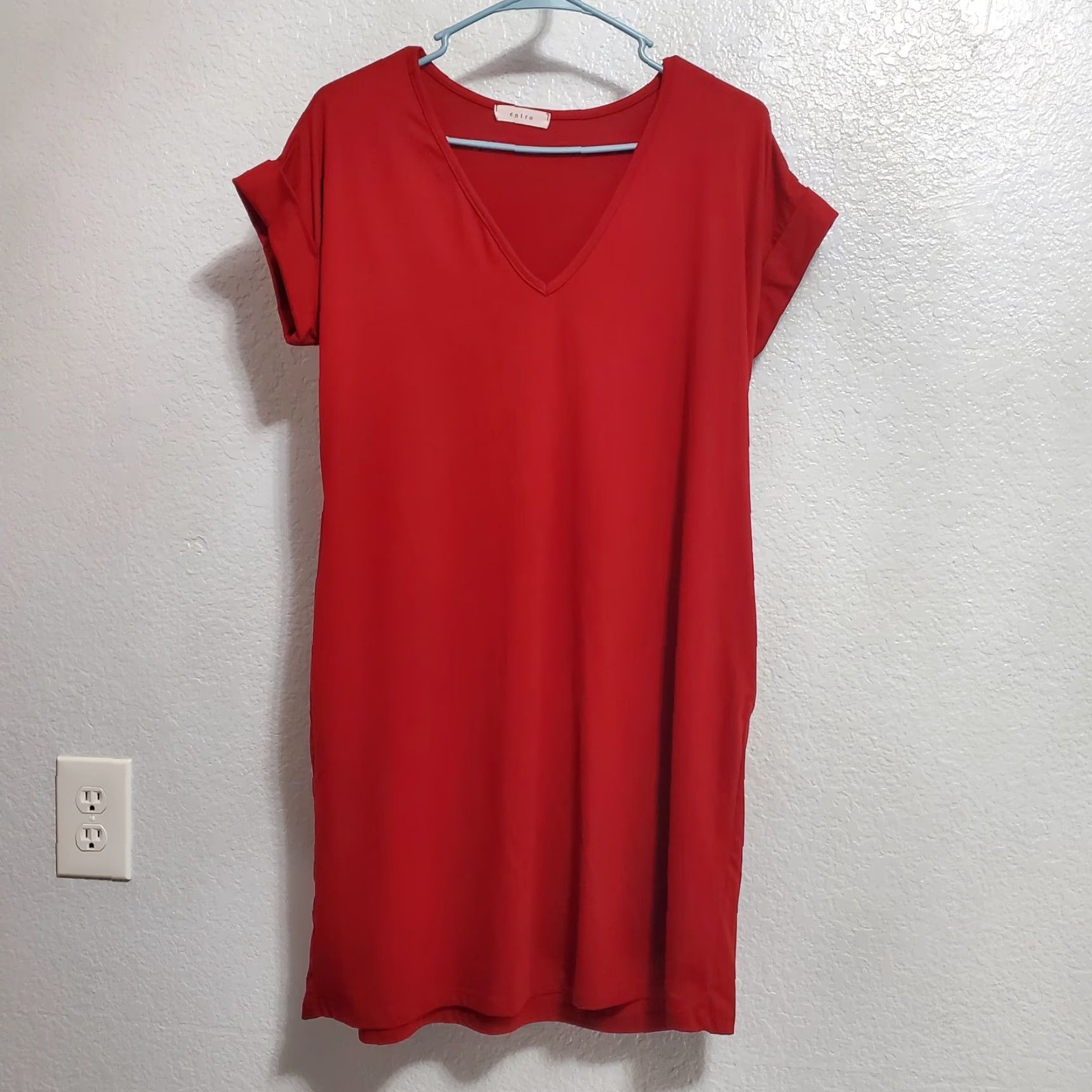 Vintage Entro T Shirt Dress Women S Wine Red V Neck Cuffed Short Sleeve Pockets Casual Size S / US 4 / IT 40 - 2 Thumbnail