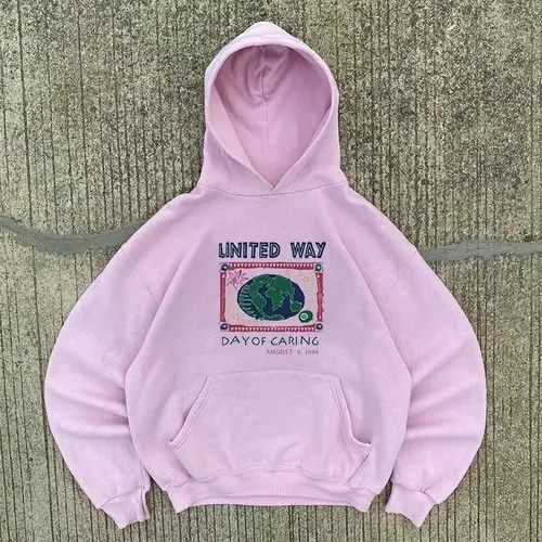 Japanese Brand Hoodie Pink washed vintage globe print cotton hoodie Size US L / EU 52-54 / 3 - 4 Thumbnail