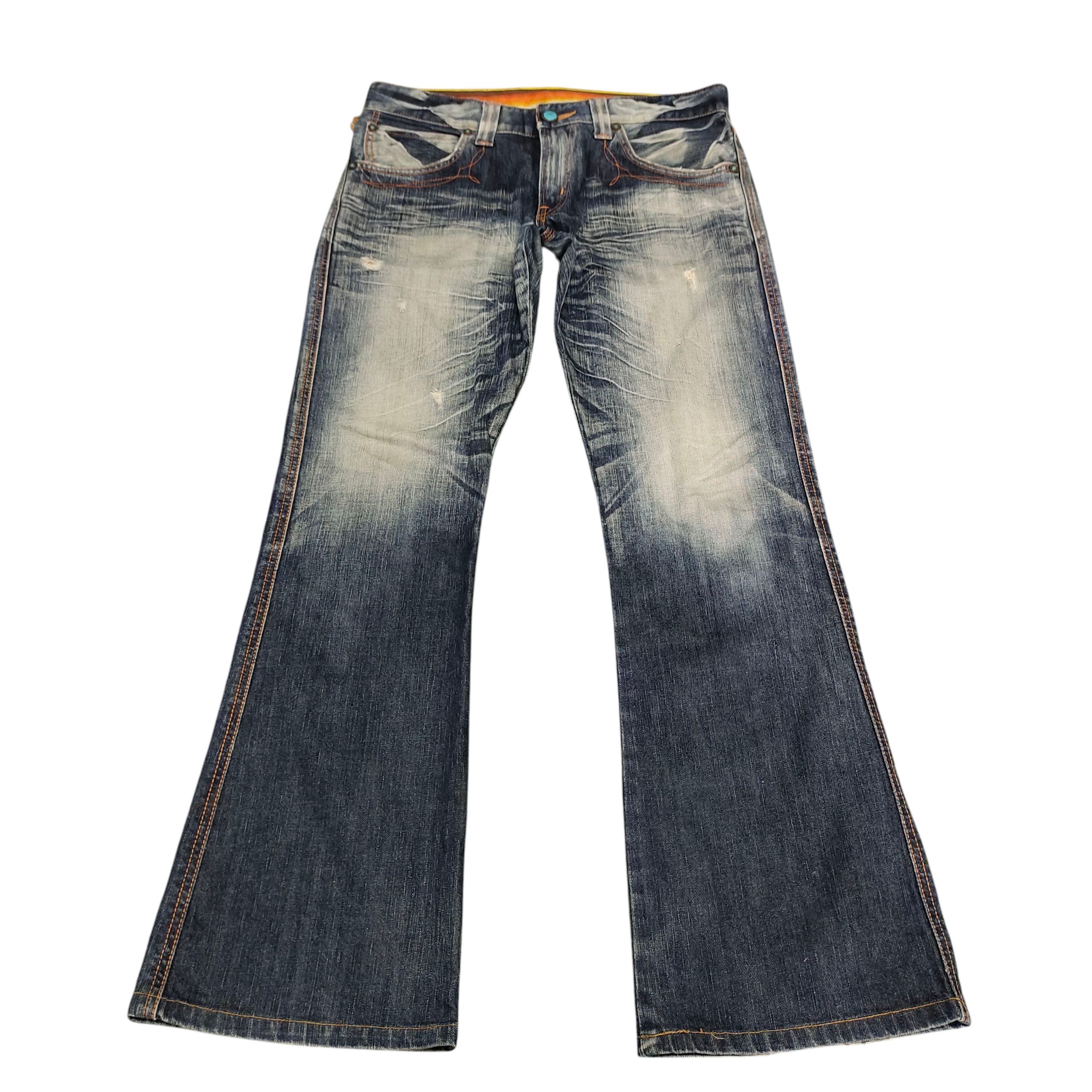 If Six Was Nine Flare Jeans 90s Edwin Cowboy Clawmark Distress Denim Bootcut Size US 33 - 8 Thumbnail