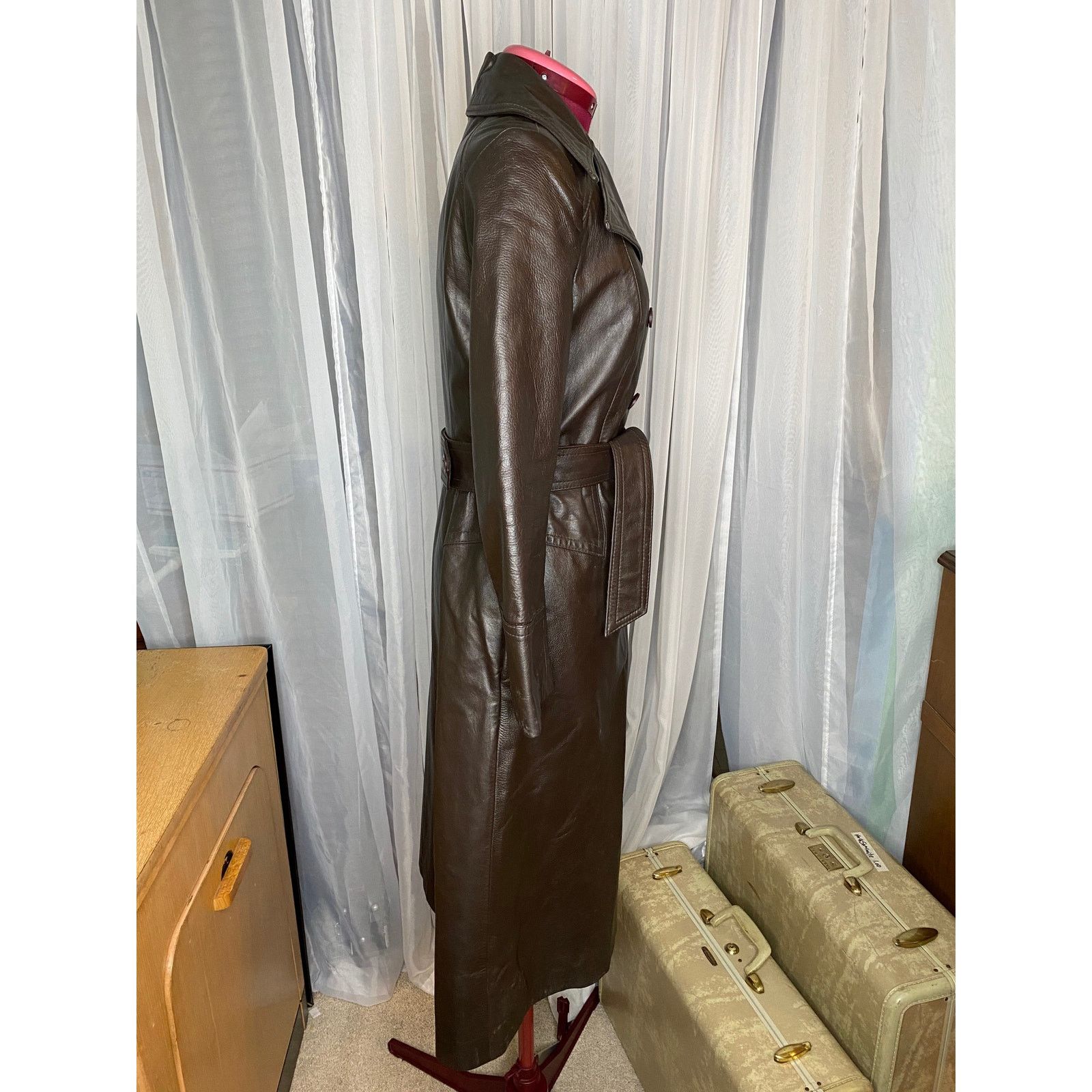 Vintage leather trench coat brown double breasted Vintage 1970s sz 7 Size S / US 4 / IT 40 - 10 Thumbnail