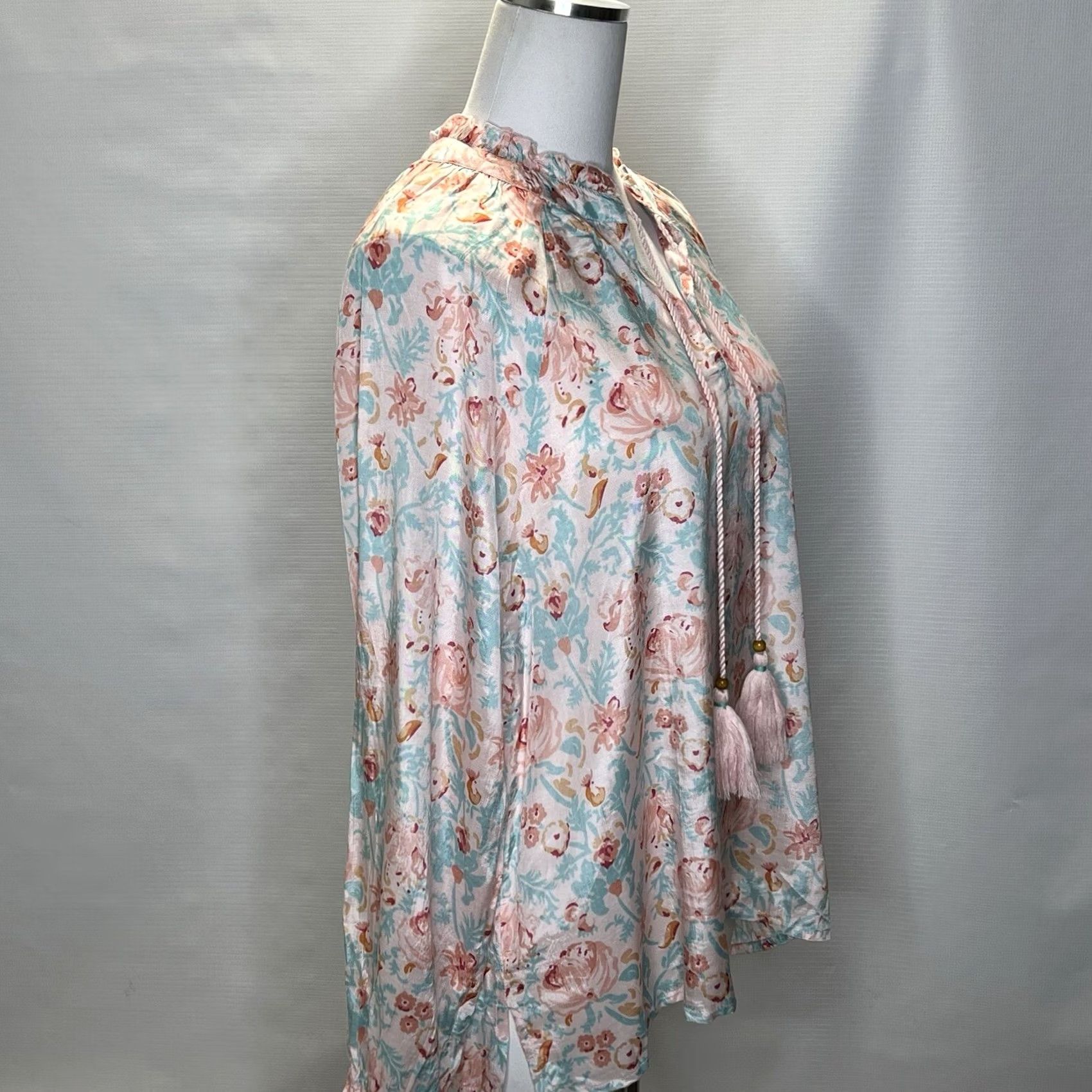 Vintage Roller Rabbit Floral Viscose V-neck Top Pink Blue - Size L - Blouse - Womens Size L / US 10 / IT 46 - 2 Thumbnail
