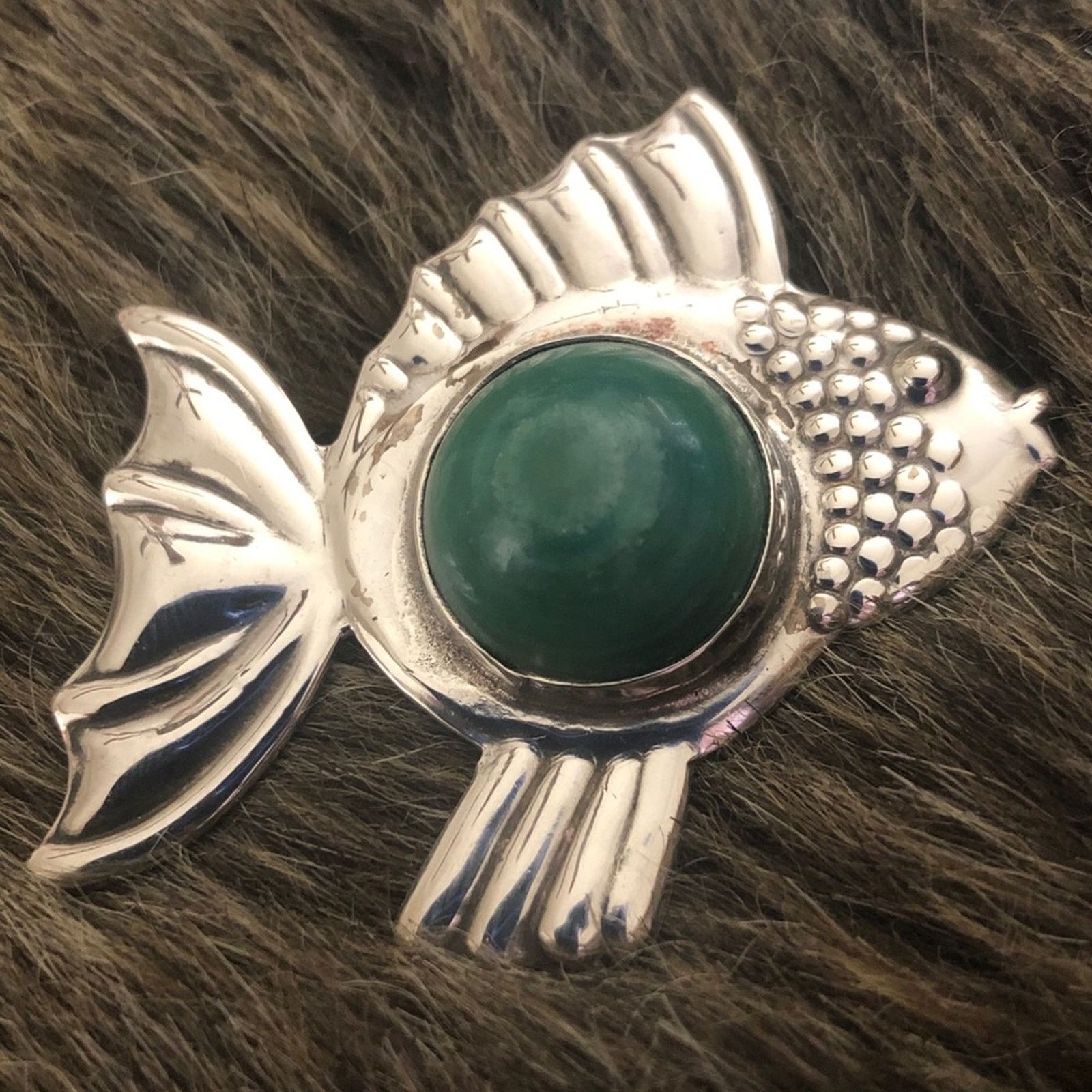 Vintage Vintage Mexican Sterling Silver green agate brooch Size ONE SIZE - 1 Thumbnail