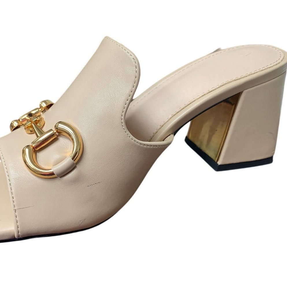 Other Gihubafuil Women's 7 Tan Gold Buckle Peep Toe Block Heels Size US 7 / IT 37 - 6 Thumbnail