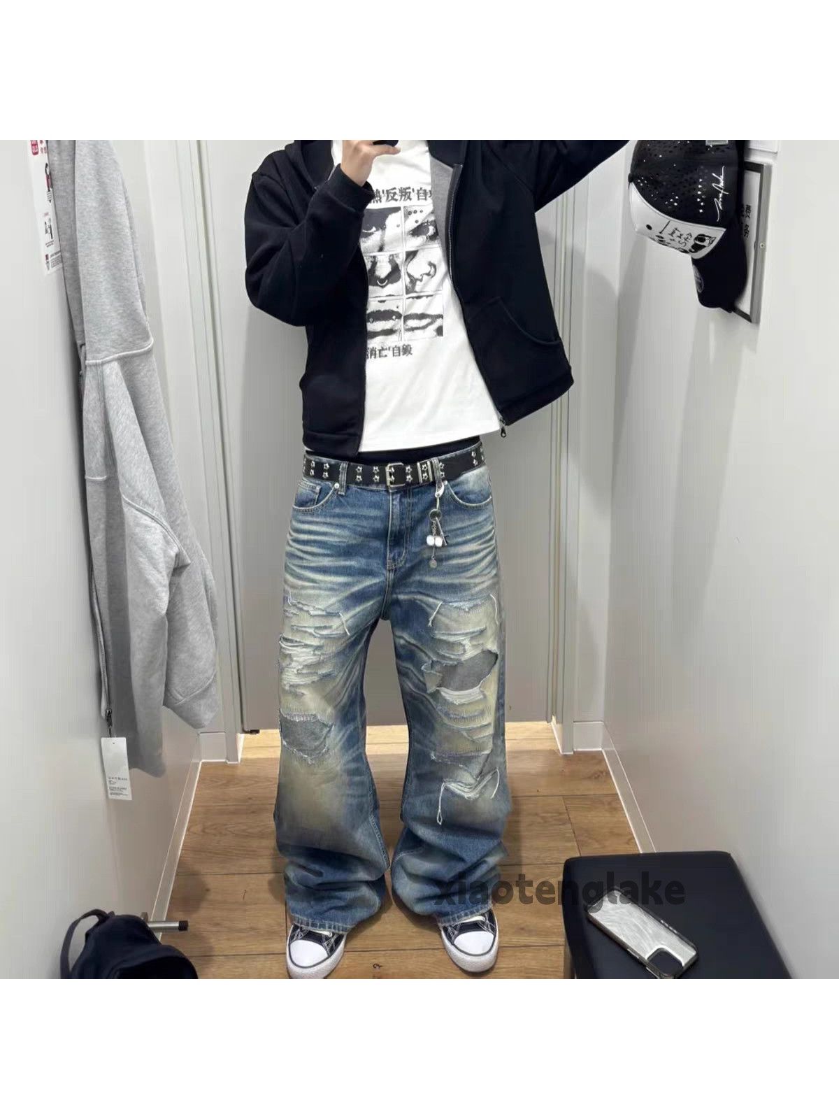 Jean xtl vintage washed faded ripped damaged hiphop jeans Size US 32 / EU 48 - 3 Thumbnail
