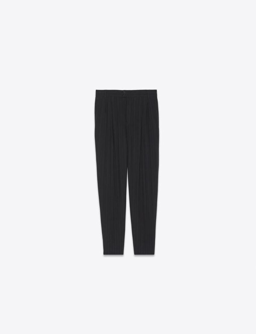 Saint Laurent Paris o1s1wg111224 High Rise Pants In Striped Wool in Black Size US 36 / EU 52 - 1 Thumbnail
