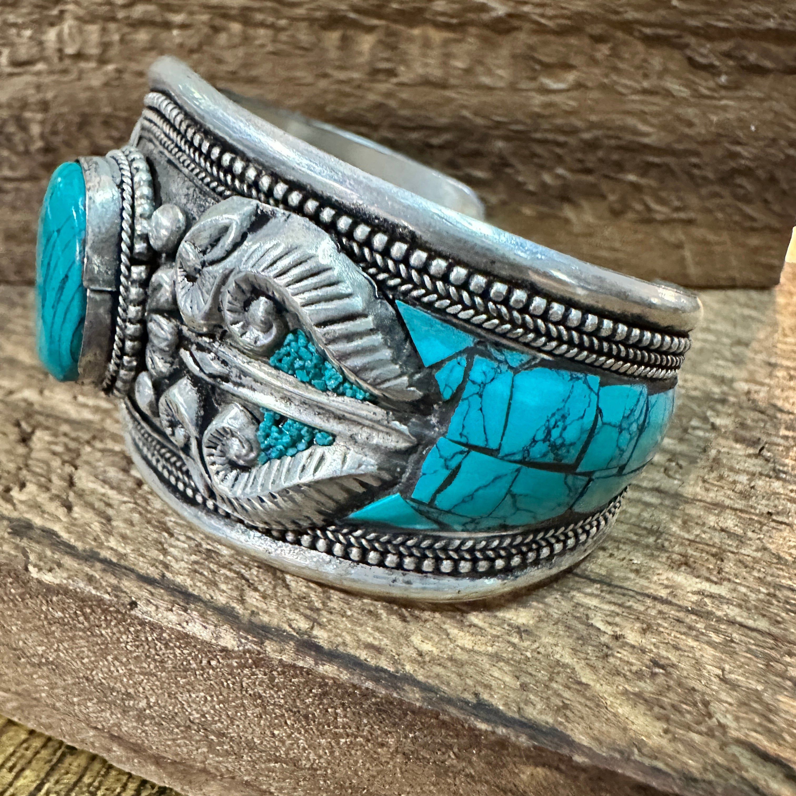 Other German Silver Bangle with Vibrant Blue Turquoise Natural Sto Size ONE SIZE - 9 Thumbnail