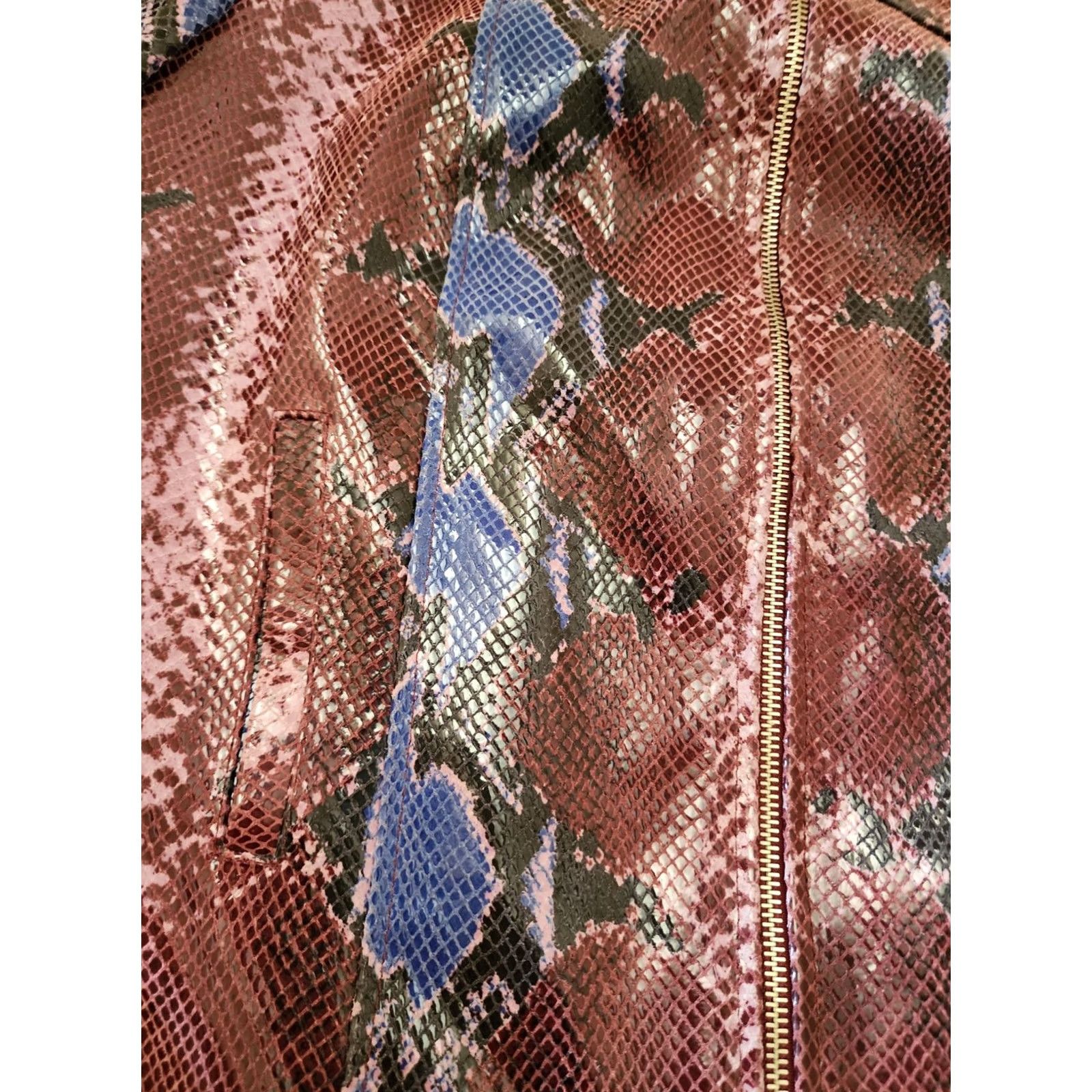 Vera Pelle Vera Pelle Snakeskin Leather Jacket Women M Multicolor Python Slim Short Zip Italy Made Size M / US 6-8 / IT 42-44 - 4 Thumbnail