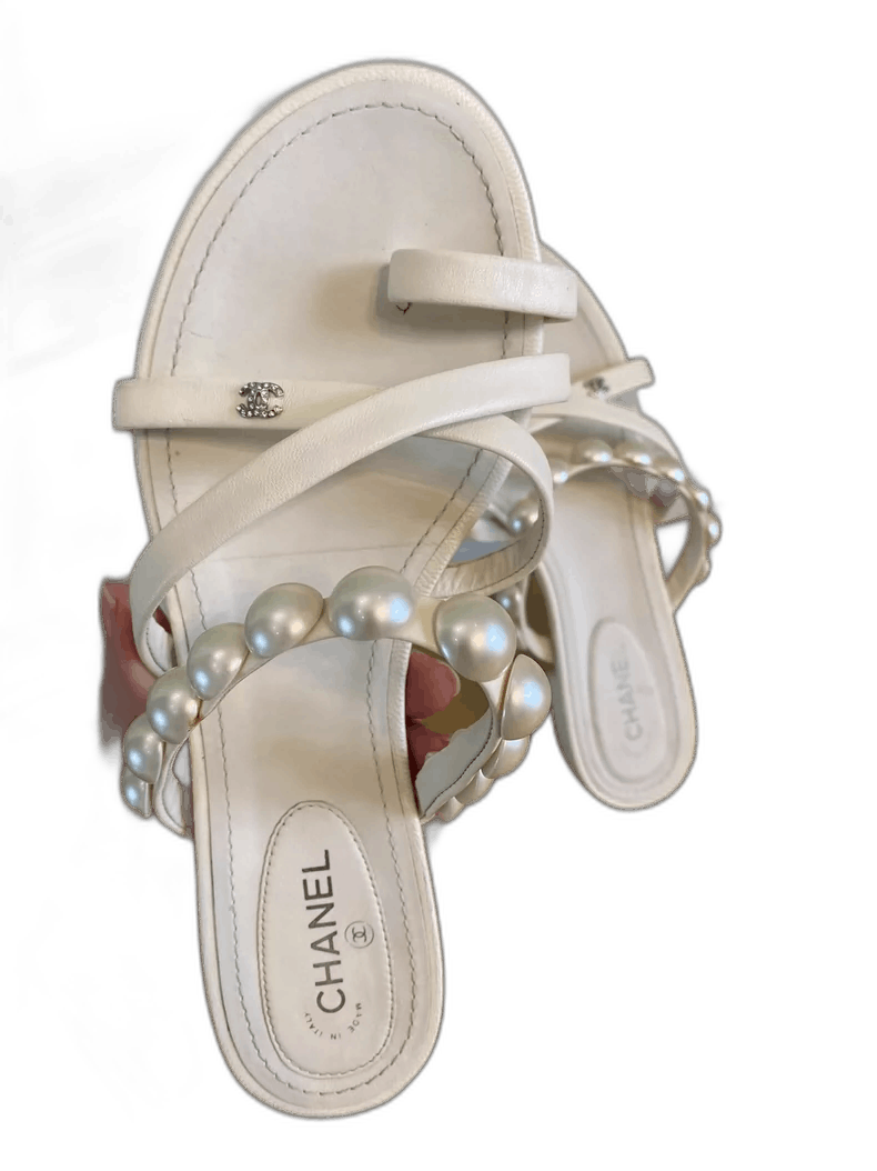 Chanel Double C Logo Pearl Sandals