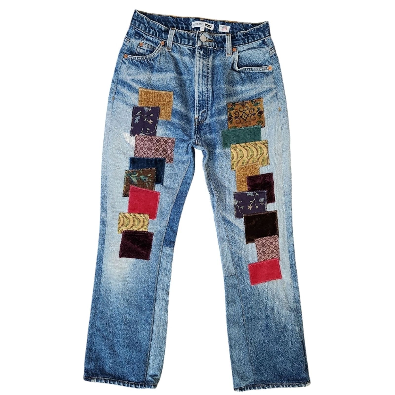 RE/DONE RE/DONE Levi's 70s Loose Flare Patchwork Upcycled Jeans Size 27" / US 4 / IT 40 - 1 Thumbnail