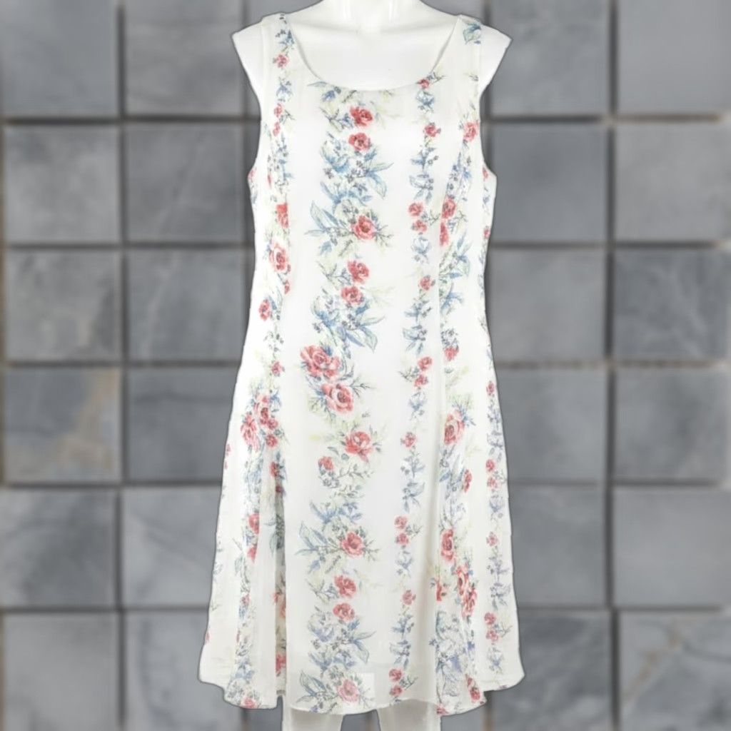 Disney Disney Dress L White Floral A Line Sleeveless Scoop Neck Womens Casual Party/Cocktail Sundress Disney Alice Through the Looking Glass Size L / US 10 / IT 46 - 1 Thumbnail