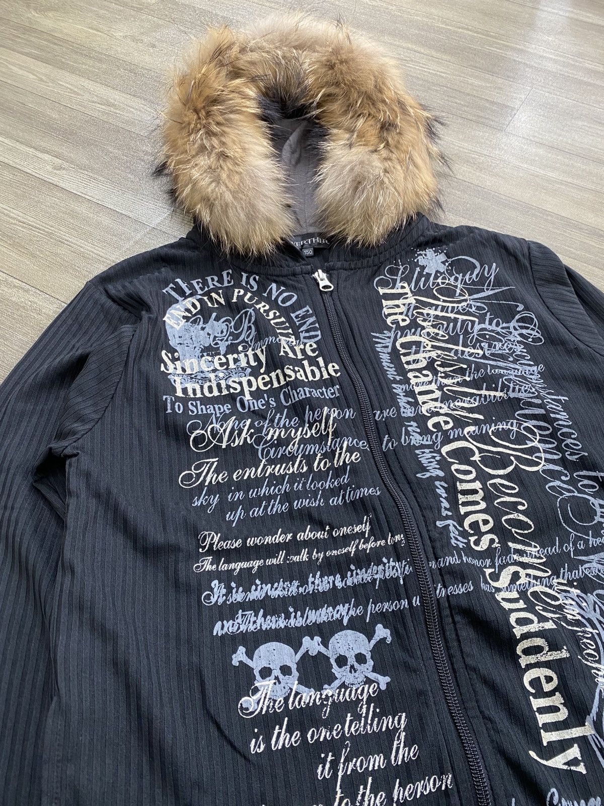 Japanese Brand 2000s Werther Skulls Poem Cross Grunge Punk Fur Zip Hoodie Size US M / EU 48-50 / 2 - 3 Thumbnail