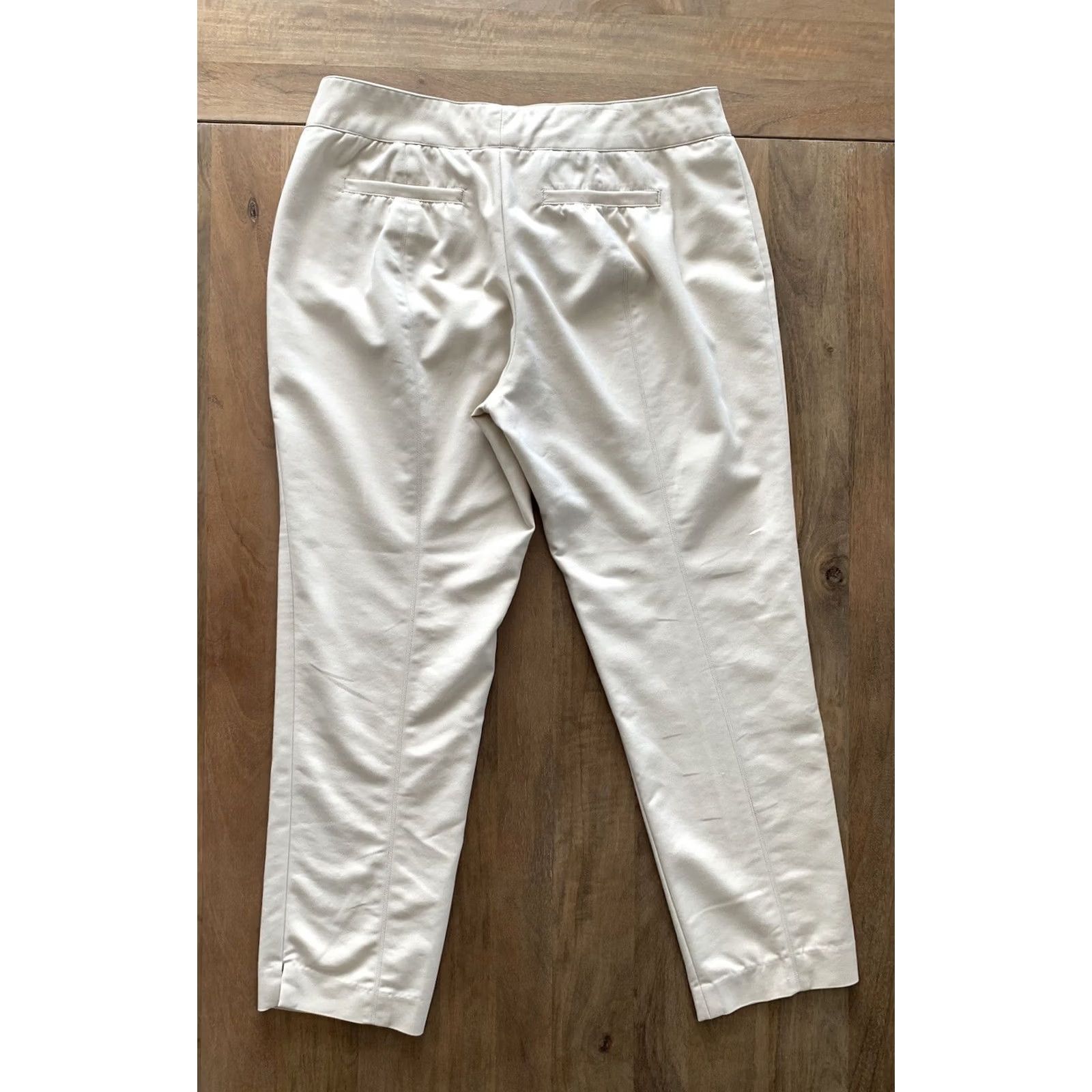 Vintage Carmen Marc Valvo Women Pants 12 Ivory Stretch Tapered Leg Ankle City Logo Pocket Slit 26.5in Inseam Adult Regular Fall Spring Summer Workwear Office Size 34" / US 12 / IT 48 - 2 Thumbnail