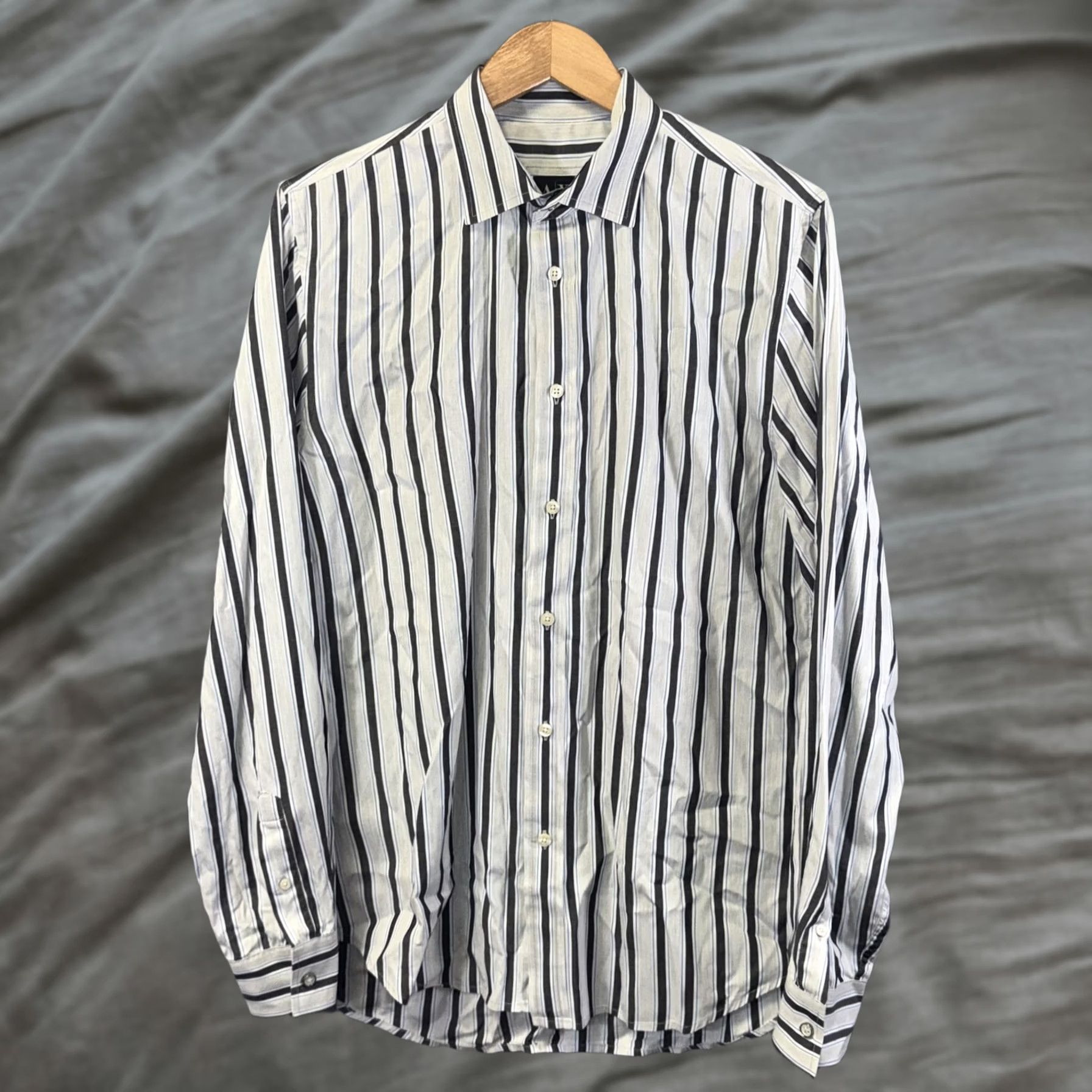 Giorgio Armani Armani Exchange Shirt Mens Large White Black Blue Stripe Slim Fit Button Up Size US M / EU 48-50 / 2 - 1 Thumbnail