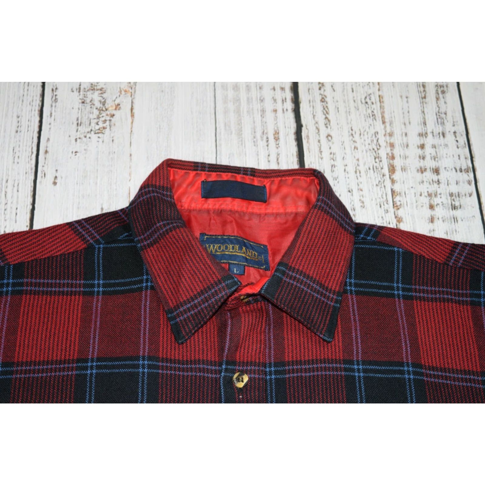 Vintage VINTAGE Woodland Shirt Adult Large Red Plaid 1990s Rockabilly Cotton Blend Button-Front Men’s L Size US L / EU 52-54 / 3 - 3 Thumbnail