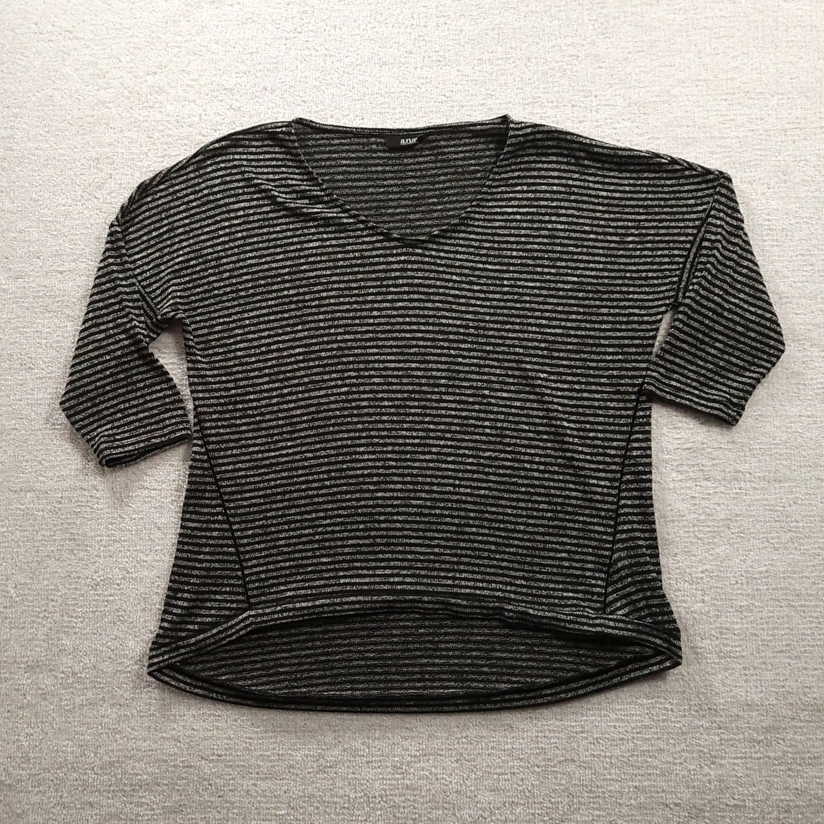 Vintage A.N.A Womens V-Neck 3/4 Sleeve Shirt Black Gray Striped Shirt L Womens Size L / US 10 / IT 46 - 2 Thumbnail