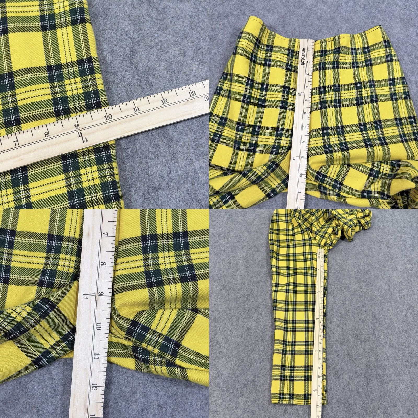 Vintage Purrr Melrose Pants Women's 90s Yellow Plaid Back-Zip Slimming Elastic Waist Casual Workwear Straight Inseam 23.75" Size 24 Regular Size 42" / US 20 - 9 Thumbnail