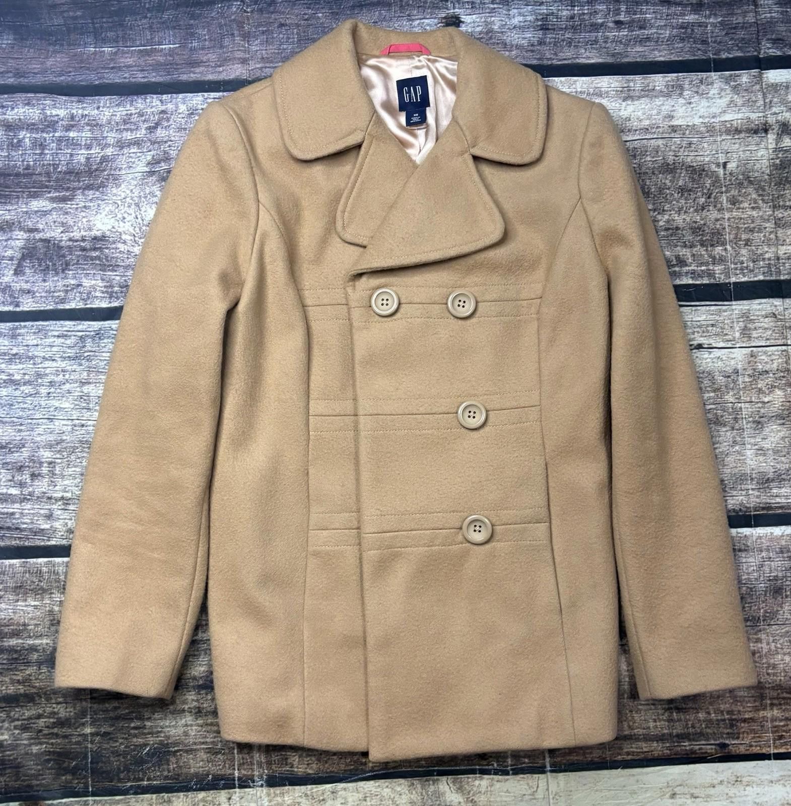 Gap Y2K Gap Peacoat Jacket Womens XS Virgin Wool Beige VTG Size XS / US 0-2 / IT 36-38 - 4 Thumbnail