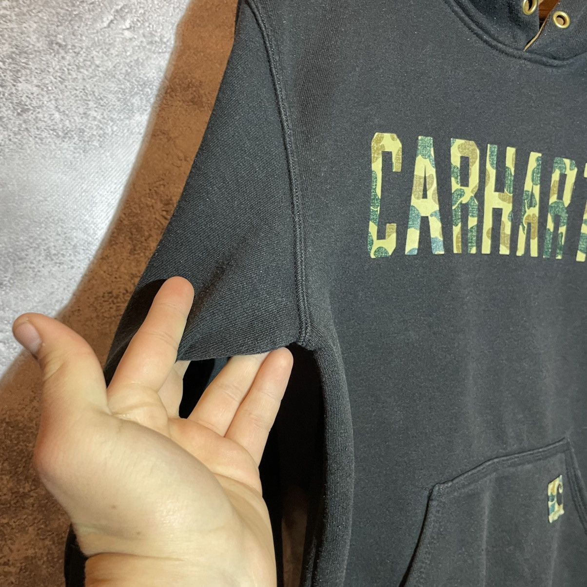 Carhartt Vintage Carhartt Faded Hoodie Small Black Camo Logo Y2K Rare Size US S / EU 44-46 / 1 - 3 Thumbnail