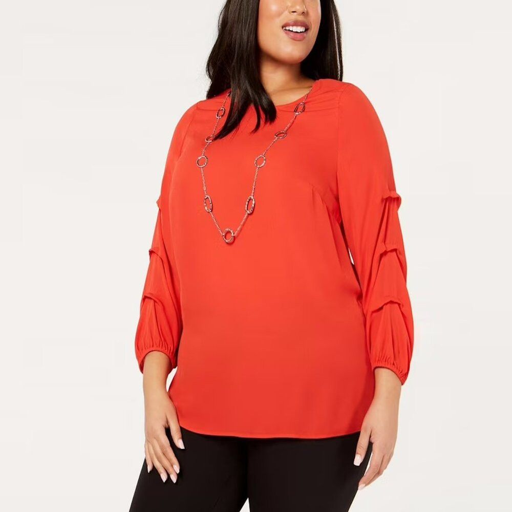 JM Collection JM Collection Red 3/4 Sleeve Blouse Size L Size L / US 10 / IT 46 - 1 Thumbnail