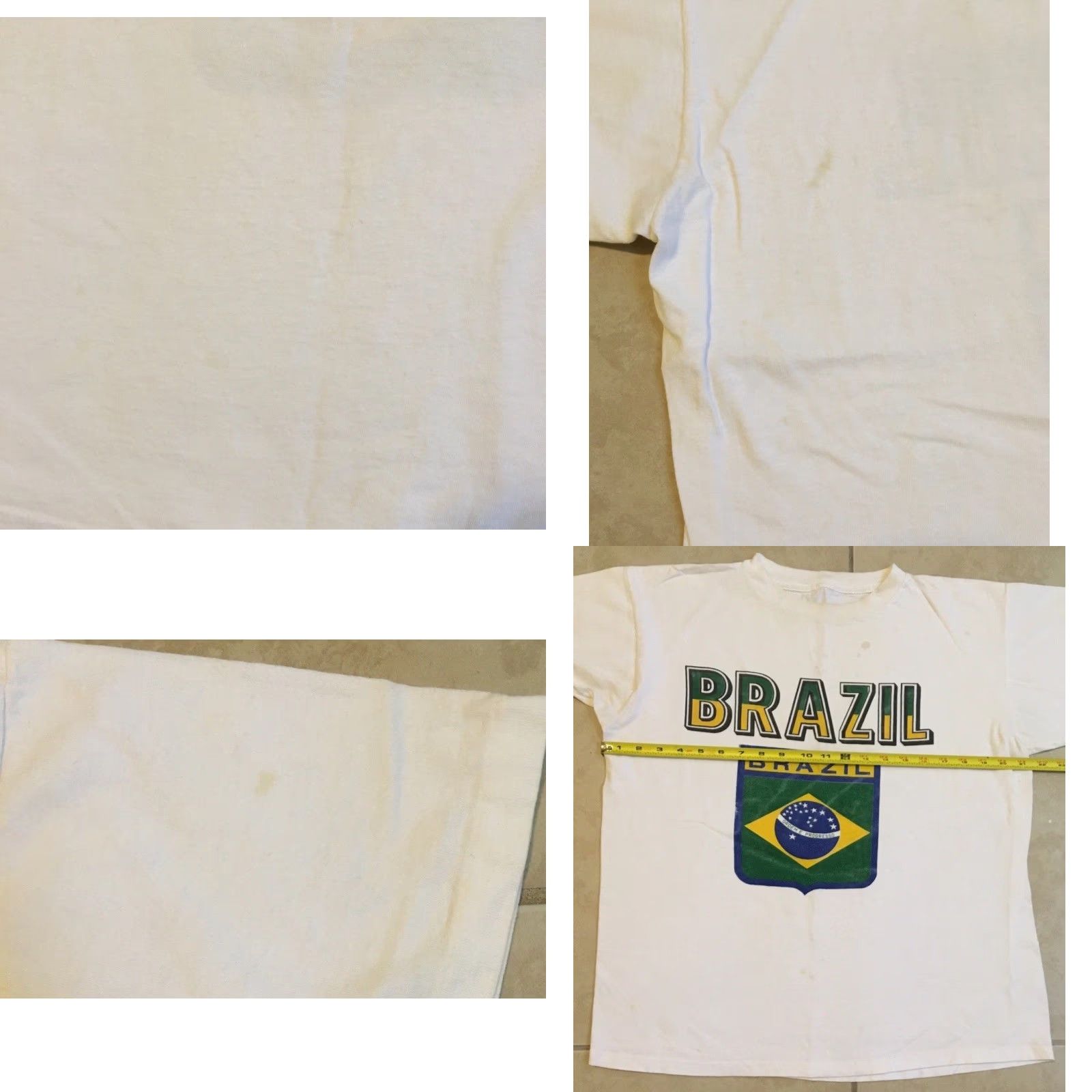 Vintage VINTAGE Brazil Flag Faded Distressed Shirt S Mens 90s Grunge Football Soccer White - 80s 90s USA Sailing Surf Rock College Fútbol Size US S / EU 44-46 / 1 - 10 Thumbnail