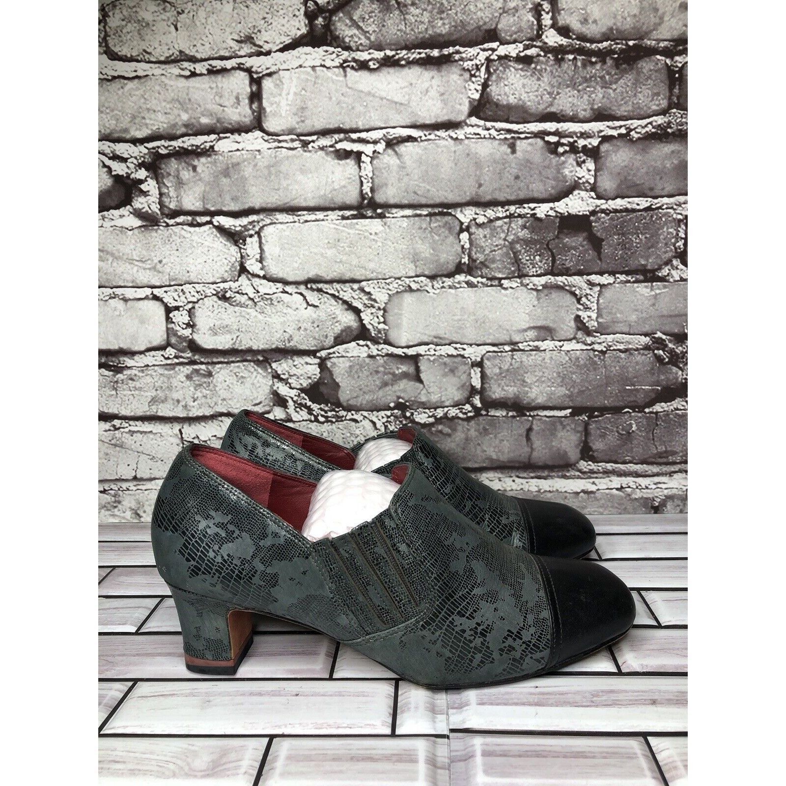 Other Oh! Healthy Heels Blue Gray Leather Croc Print Ankle Heel Bo Size US 8.5 / IT 38.5 - 13 Thumbnail
