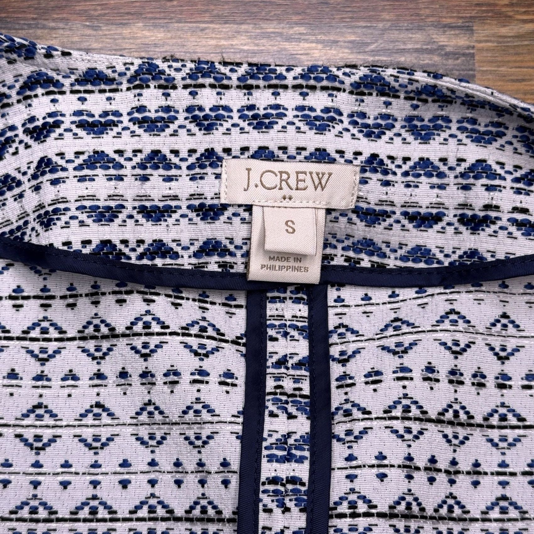 J.Crew J.CREW Blazer Jacket Womens Small Blue White Full Zip Geometric Tweed Classic Workwear Size S / US 4 / IT 40 - 5 Thumbnail