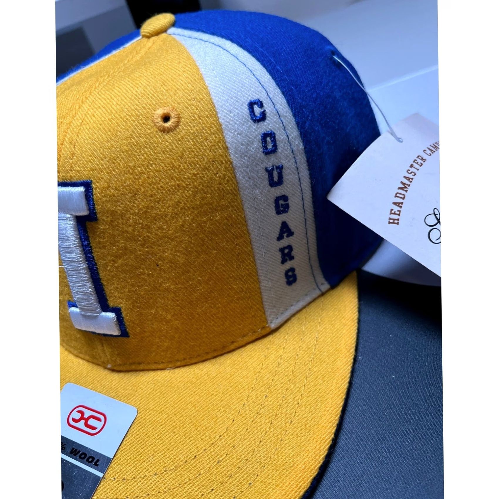 Cougar Headmaster Campuswear 8-Ball Cap Hat Mens 8 Wool Yellow Blue Striped Fitted Cap Varsity College Cougars Size ONE SIZE - 5 Thumbnail