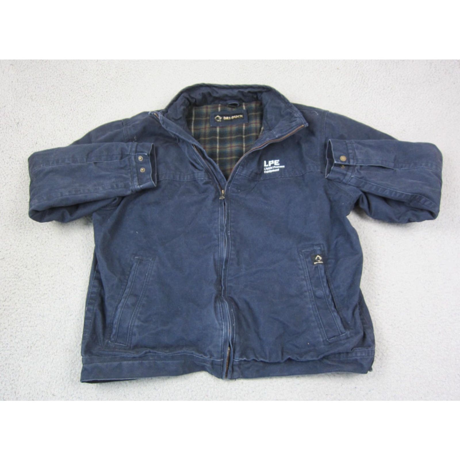 Vintage DRI DUCK Jacket Mens XL Blue Maverick Workwear Canvas Chore Coat Bomber Jacket Mid-Length Zip Pockets Lined Solid 90s USA Vintage No Size US XL / EU 56 / 4 - 2 Thumbnail