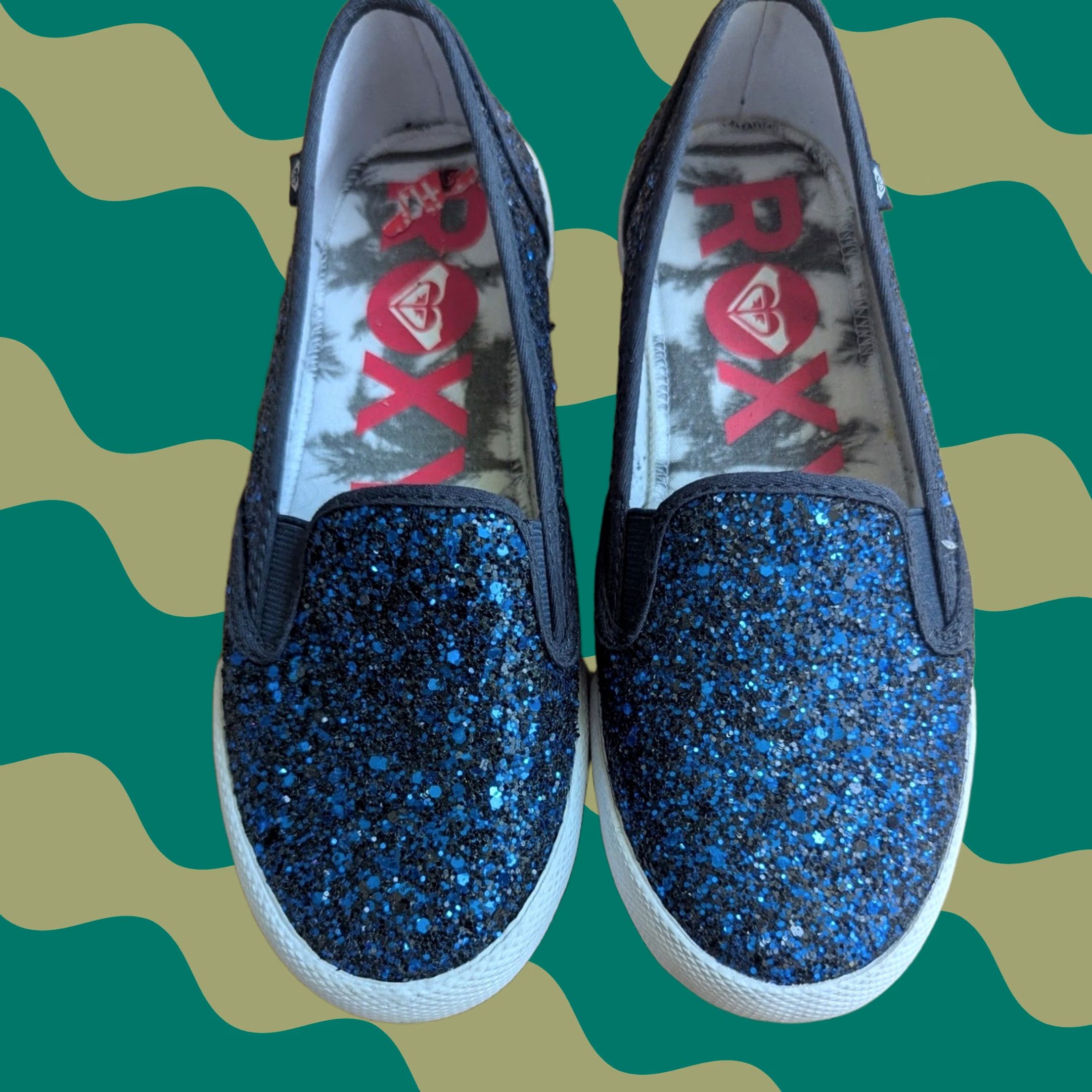 Vintage Roxy Drifter Sneaker Blue Glitter Slip On Womens 7.5 Mermaidcore Glitter Logo Cushioned Comfort Casual Beach Walking Size US 8 / IT 38 - 1 Thumbnail