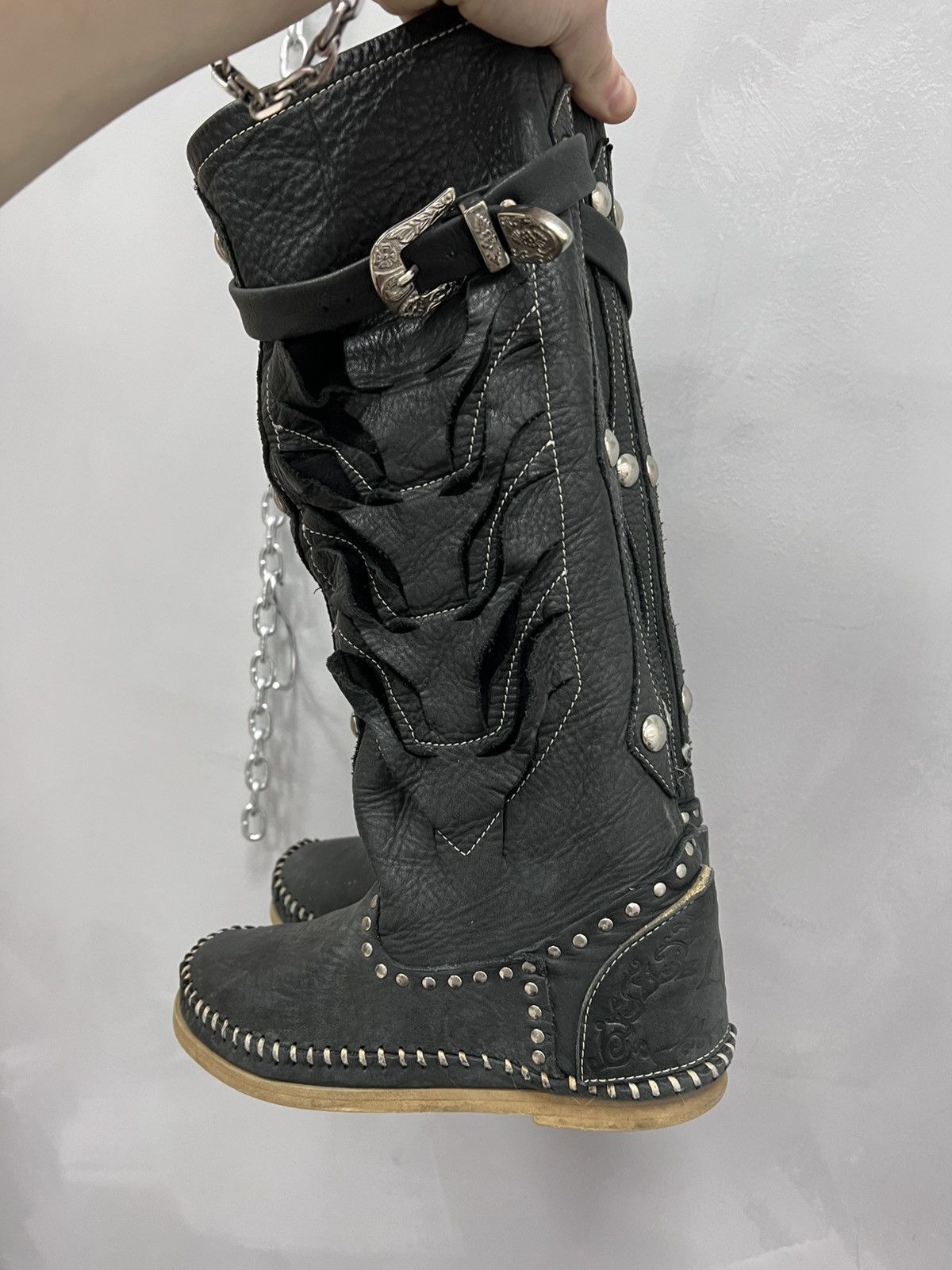 14th Addiction × Japanese Brand VTG 14th Addiction style 2000s Leather Boots high top shoes Size US 7 / IT 37 - 12 Thumbnail