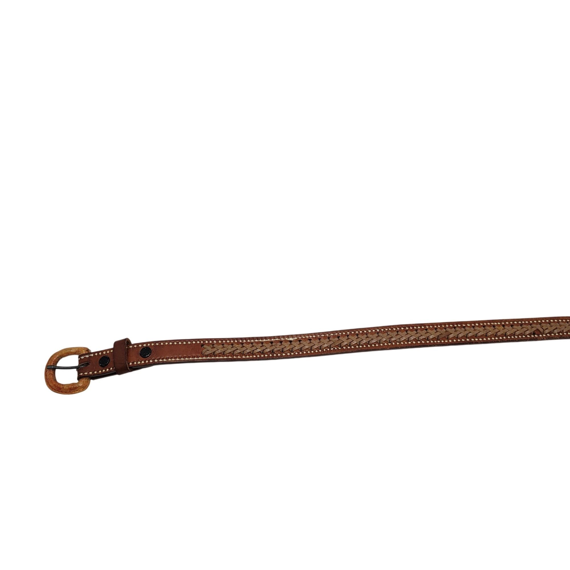 Handmade Vtg Handmade Cognac Braided Tooled Western Leather Belt 28" Size ONE SIZE - 11 Thumbnail