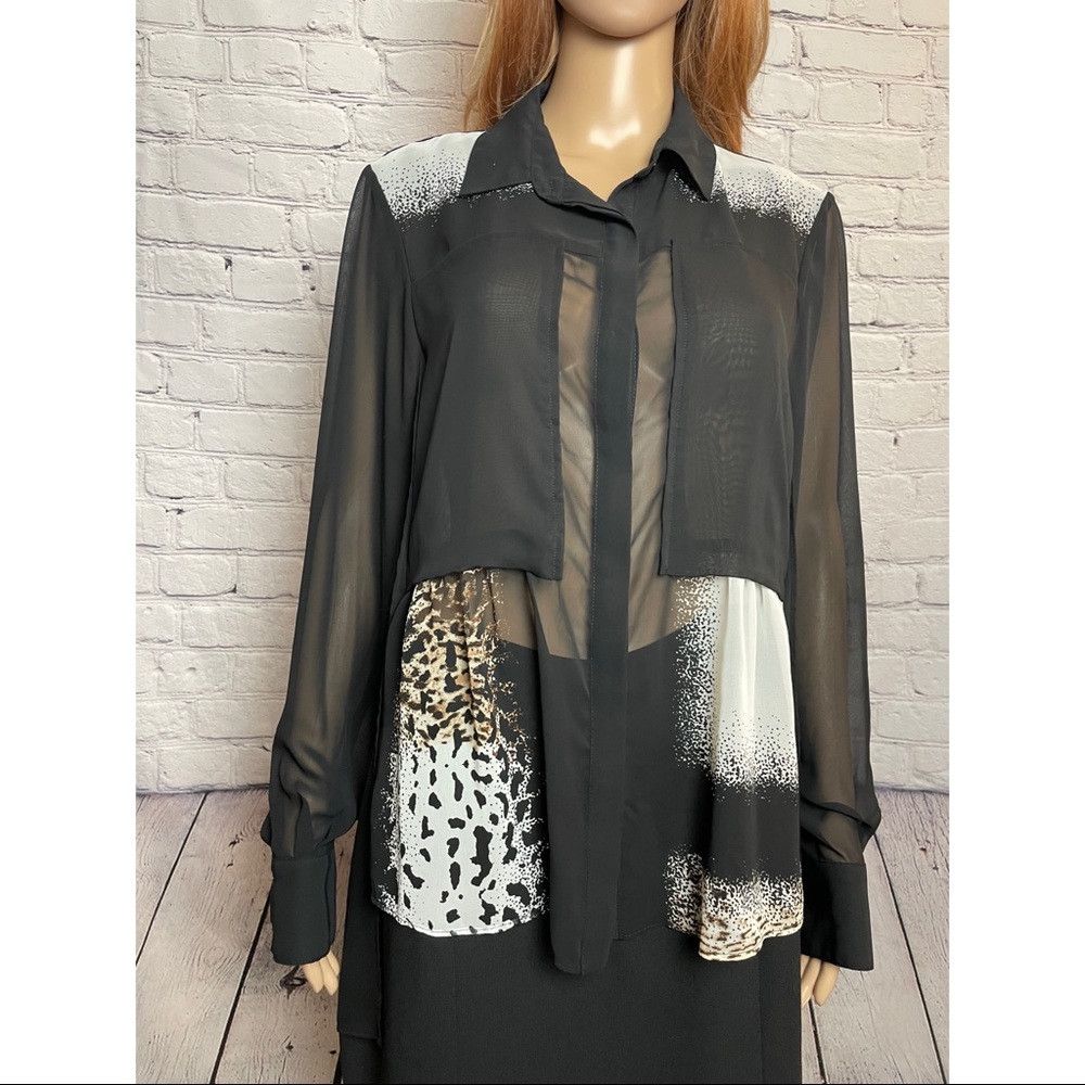Kenneth Cole Kenneth Cole Black Colorblock Sheer Hi Low Shirt Blouse Siz Size L / US 10 / IT 46 - 3 Thumbnail