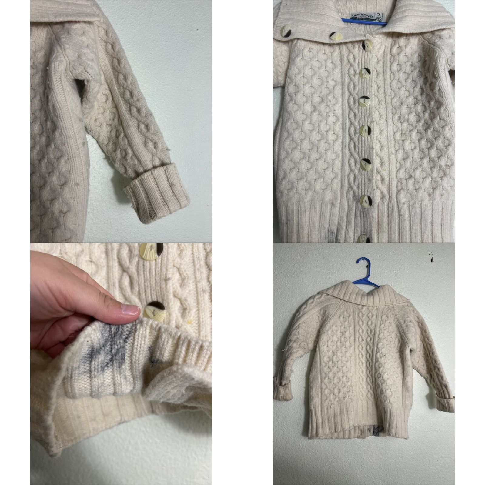 Vintage VINTAGE Aran Crafts Ireland Cardigan Womens Medium Wool Ivory Button Knit Size M / US 6-8 / IT 42-44 - 8 Thumbnail