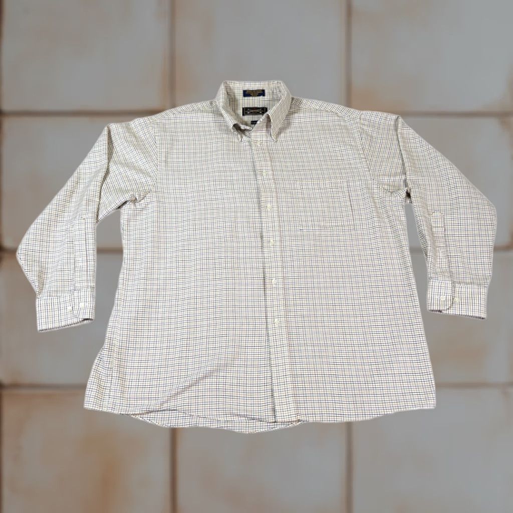 Arrow VINTAGE Arrow Dress Shirt Windowpane Plaid Oxford 80s USA Made Button-Up Adult XL White Size 46R - 1 Thumbnail