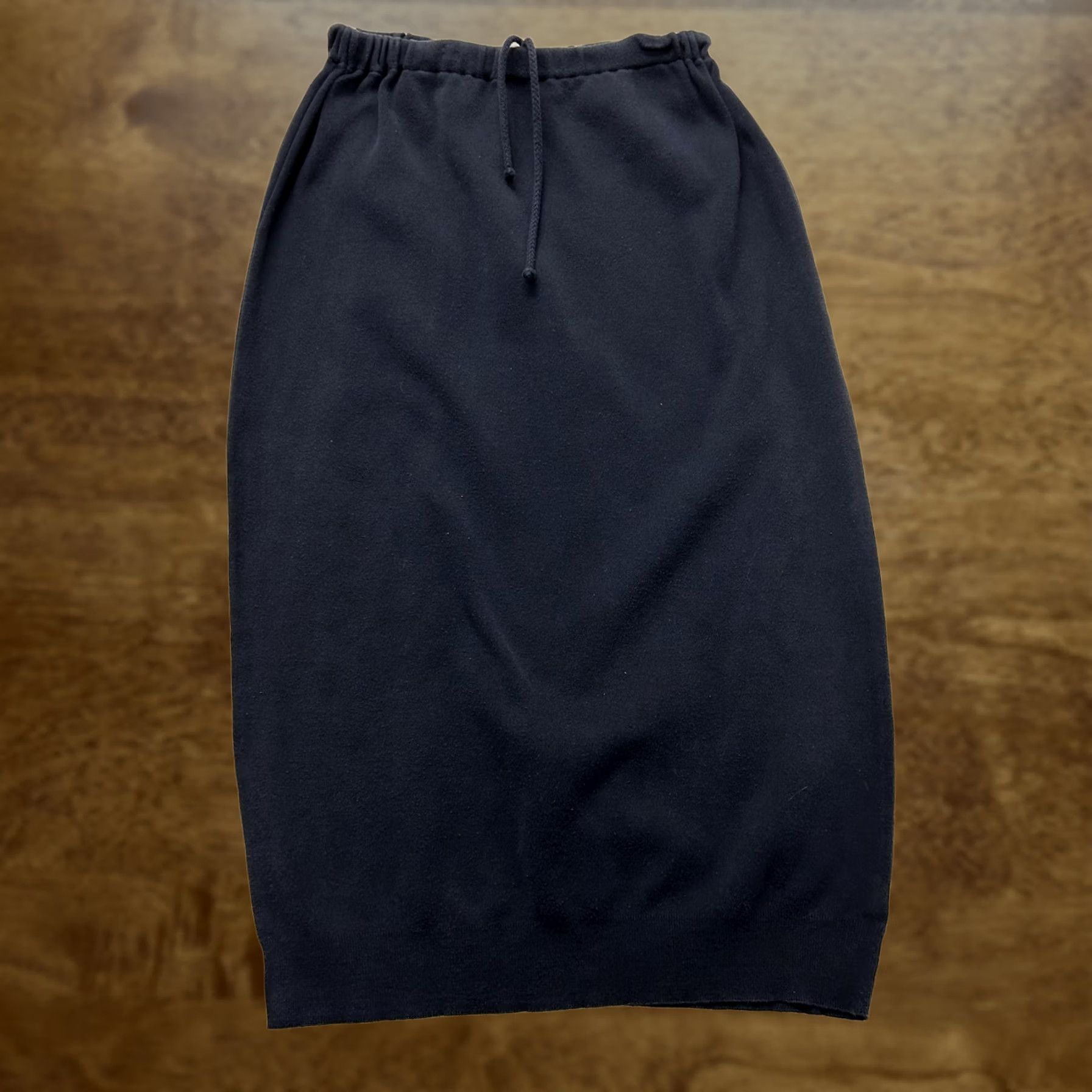 Vintage Joan Vass USA Skirt Womens Medium Black Knit Pencil Midi Elastic Drawstring Size 32" / US 10 / IT 46 - 1 Thumbnail